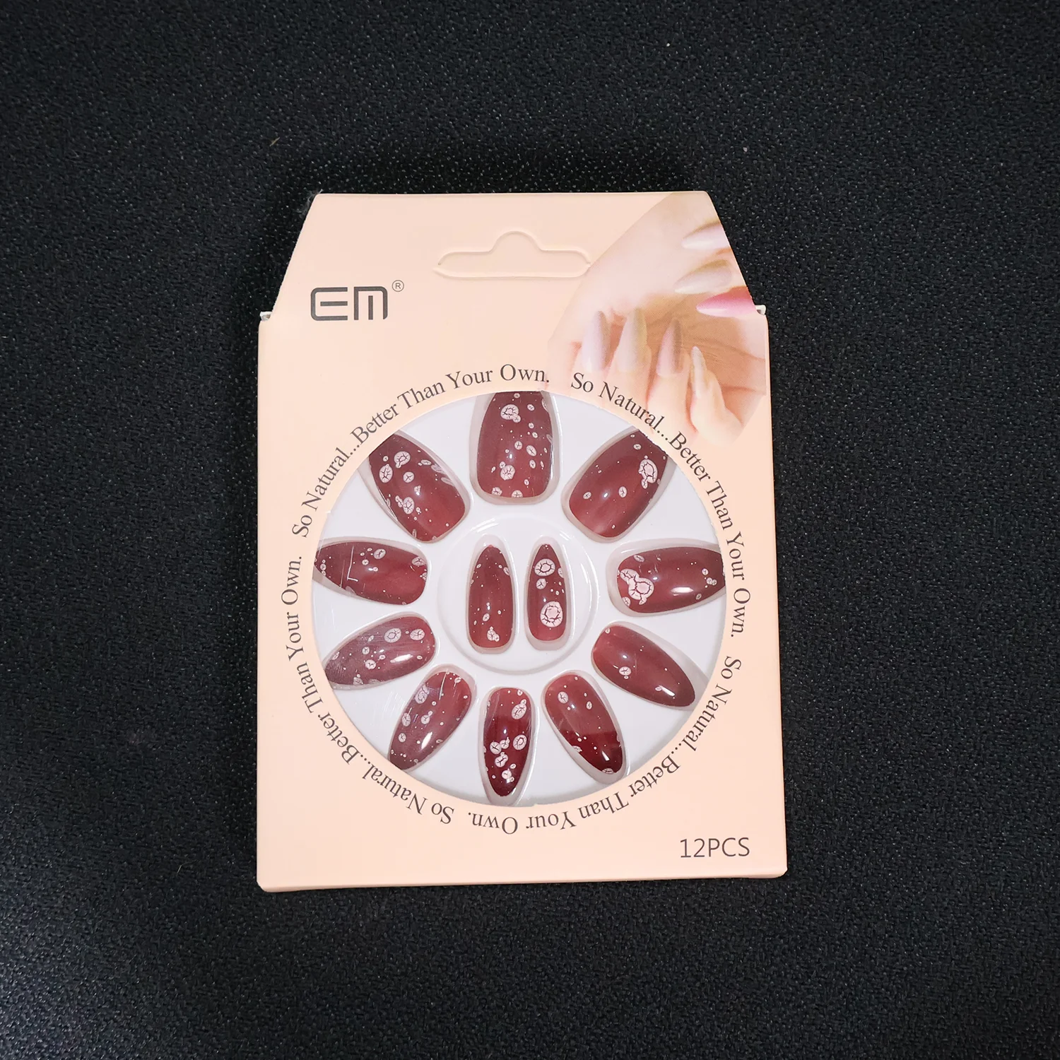 Premium Burgundy Artificial Nai fake nails- (Mix Design / 1 Set) - Image 7