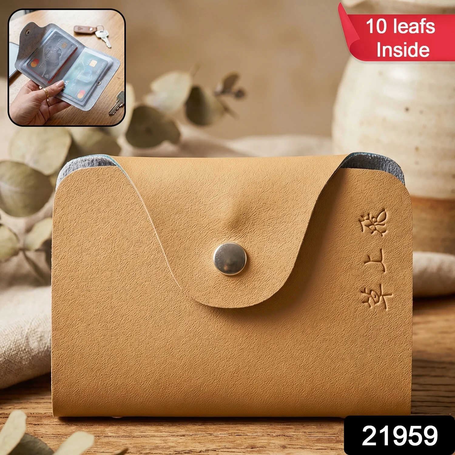 Premium Button Closure Card Holder Wallet with 10 Inner Leafes (1 Pc) - Image 2