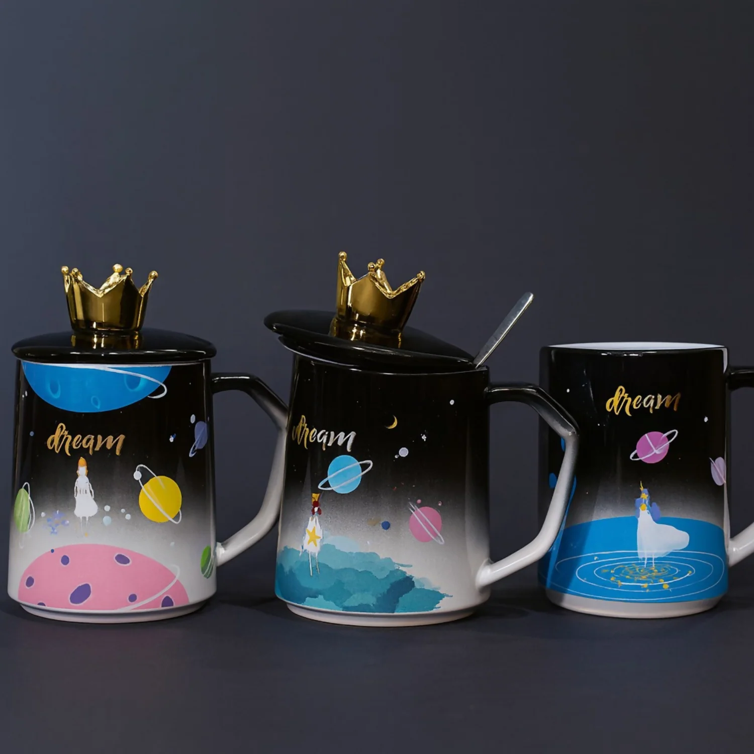 Premium Ceramic Dream Mug with Golden Crown Lid & Spoon | Luxury Galaxy Theme Coffee & Tea Cup for Home, Office & Gifting | Cute Designer Mug with Lid for Hot Beverages | Ideal Birthday, Anniversary & Festive Gift - Image 3