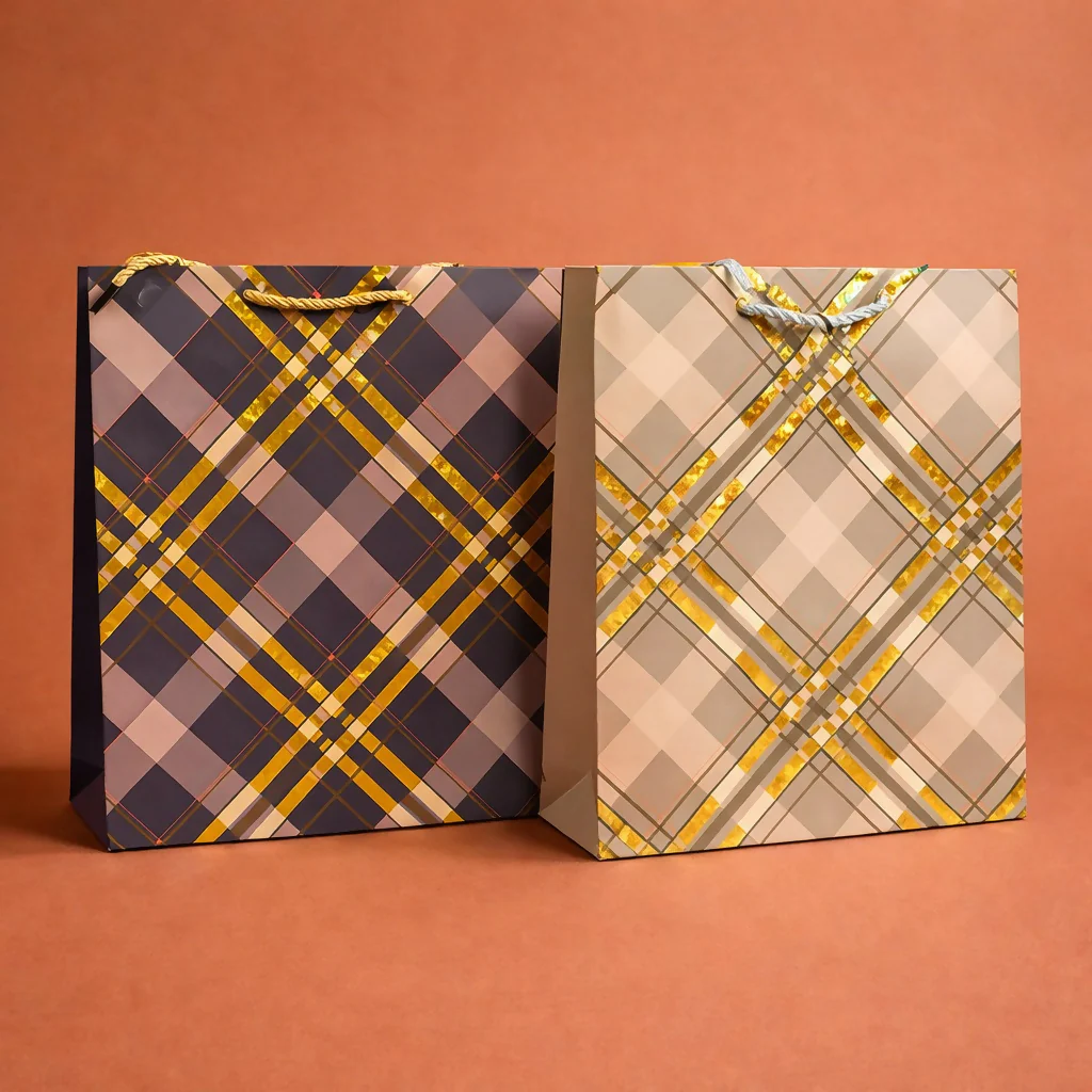 Premium Check Design Gift Bag with Handle Paper Carry Bag (1 PC)