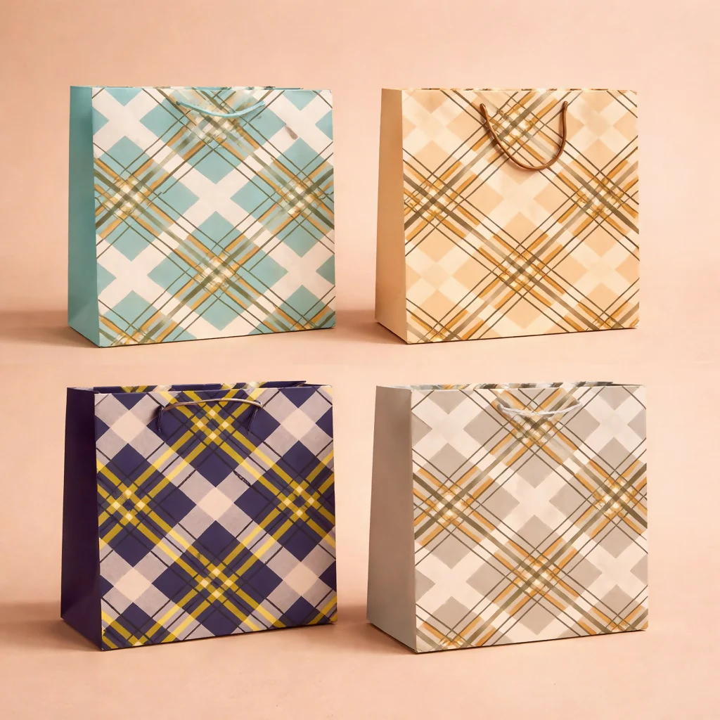 Premium Check Design Gift Bag with Handle Paper Carry Bag (1 PC) - Image 3