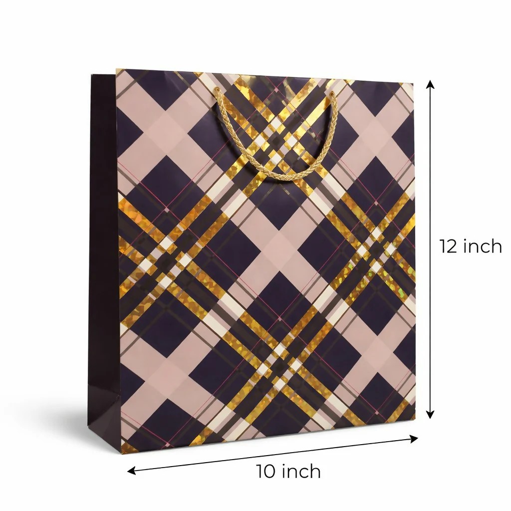 Premium Check Design Gift Bag with Handle Paper Carry Bag (1 PC) - Image 4