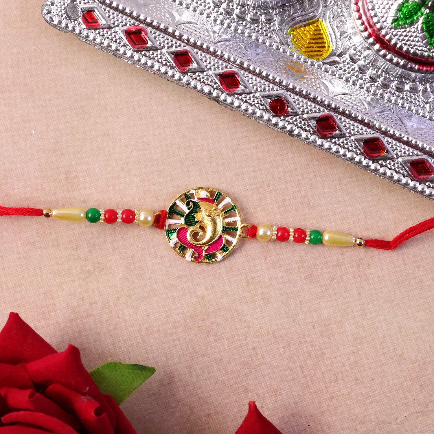 Premium Circular Ganesha Design Rakhi (1 Pc) - Image 4