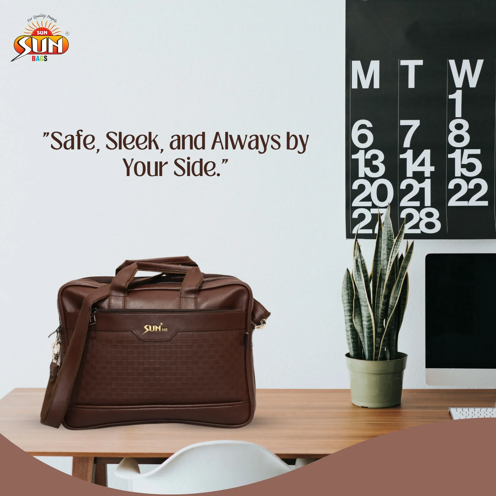 Premium Coffee Leather Laptop Bag with Shoulder Strap for Office & Travel - Image 2