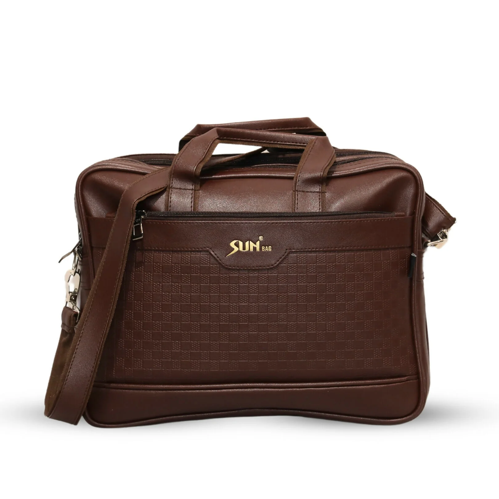 Premium Coffee Leather Laptop Bag with Shoulder Strap for Office & Travel - Image 4