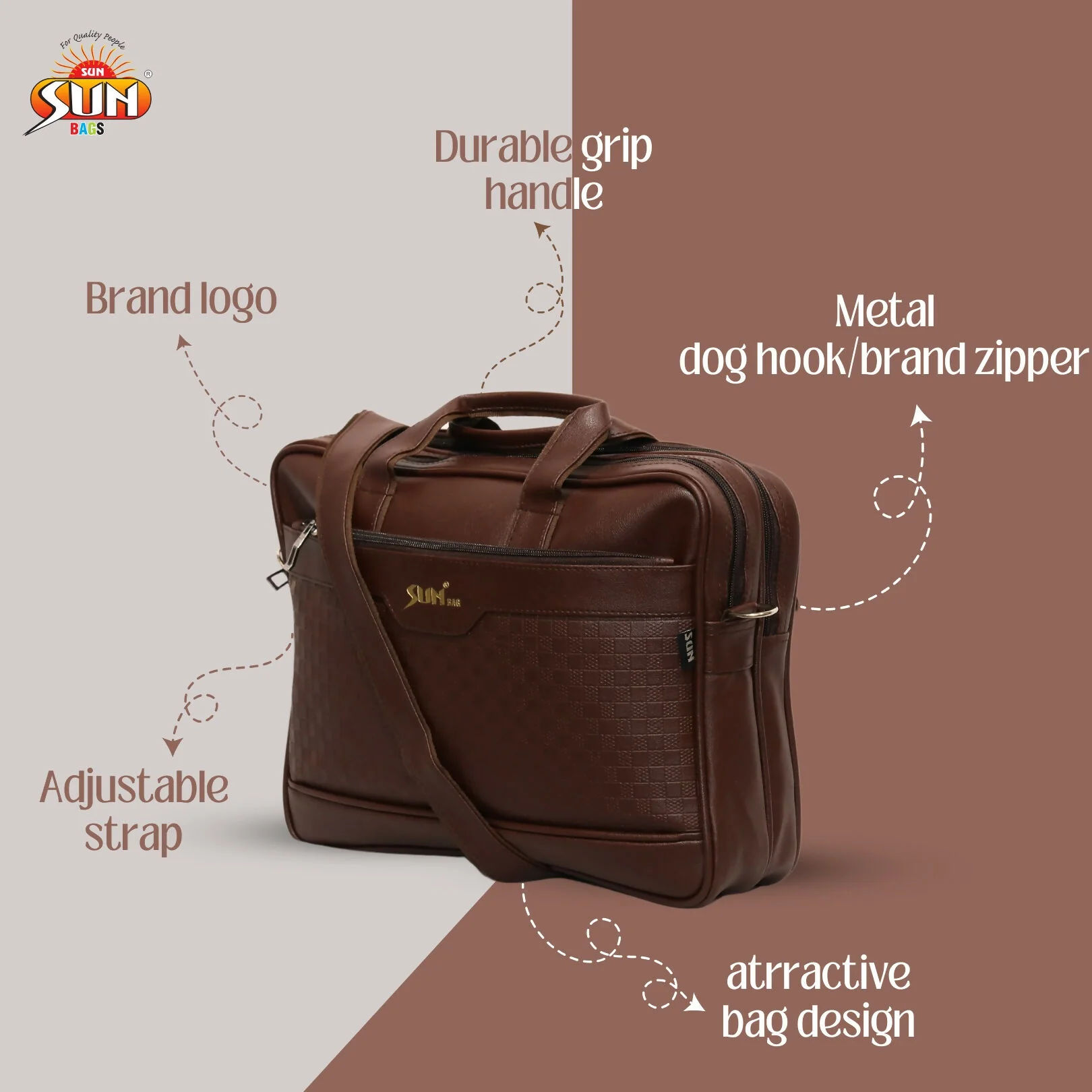Premium Coffee Leather Laptop Bag with Shoulder Strap for Office & Travel - Image 5