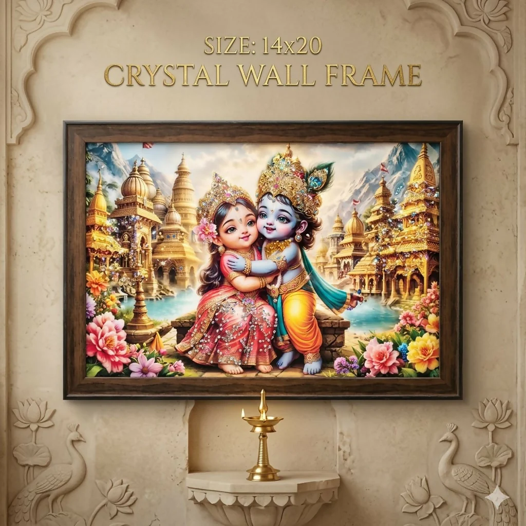 Premium Crystal Bubble Wall Frame – Bal Radha Krishna Divine Art Decorative Spiritual Frame for Home & Gifting (14x20 Inch, Mix Deign)) - Image 2