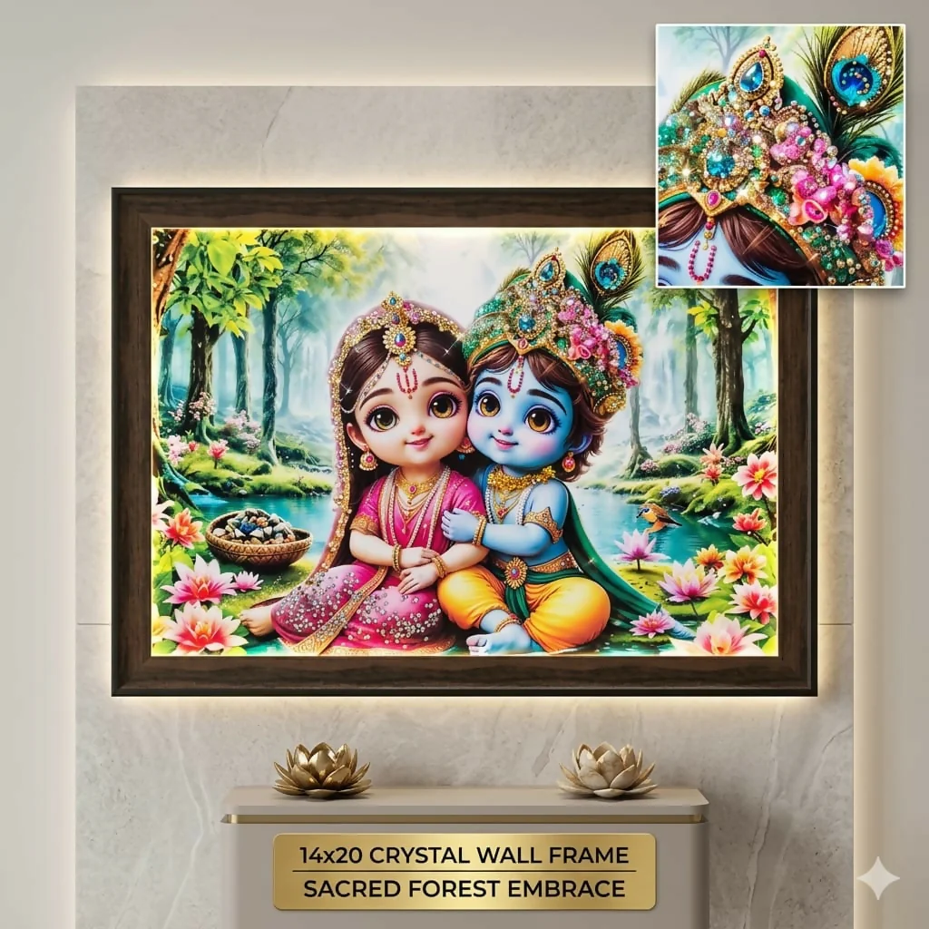 Premium Crystal Bubble Wall Frame – Bal Radha Krishna Divine Art Decorative Spiritual Frame for Home & Gifting (14x20 Inch, Mix Deign)) - Image 3