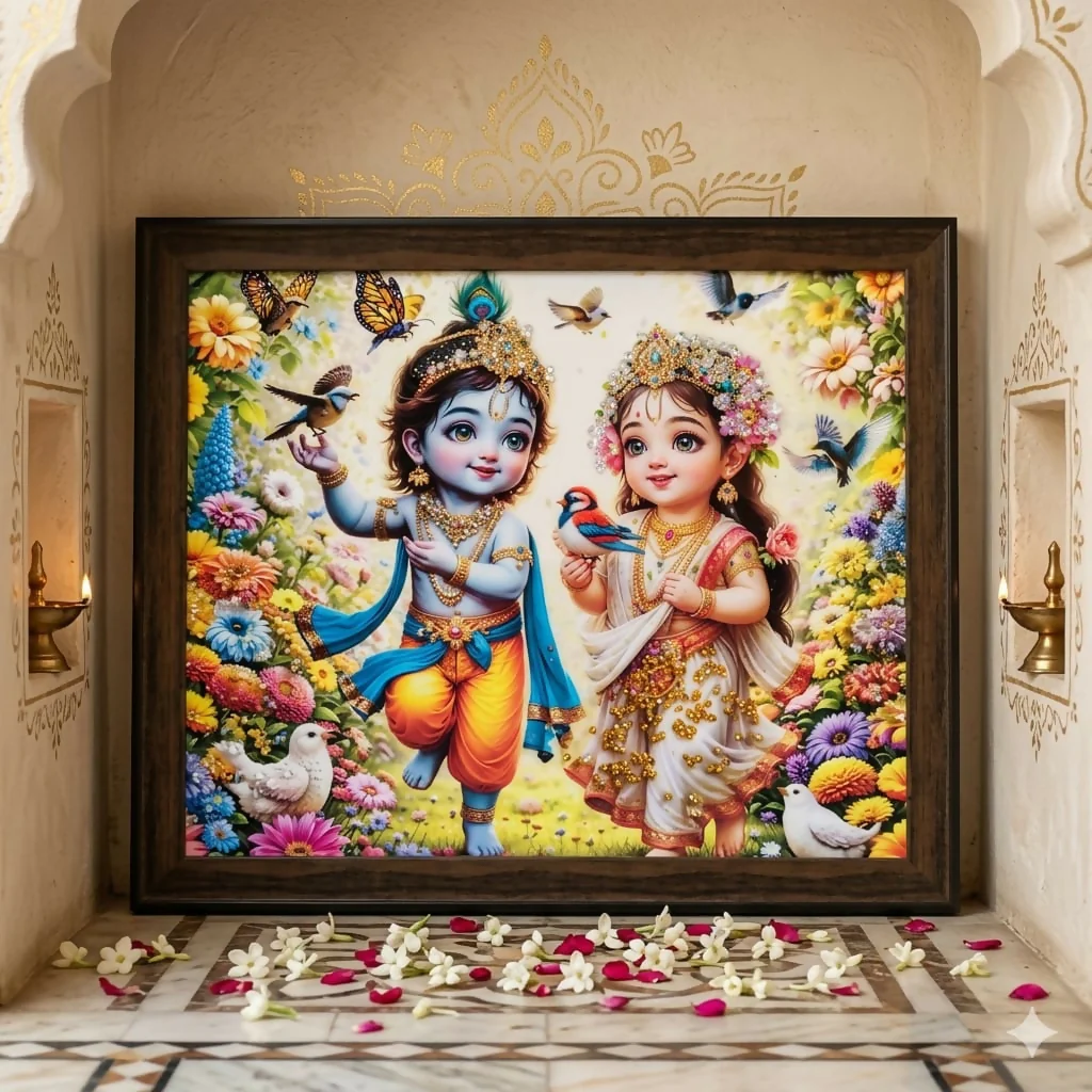 Premium Crystal Bubble Wall Frame – Bal Radha Krishna Divine Art Decorative Spiritual Frame for Home & Gifting (14x20 Inch, Mix Deign)) - Image 4
