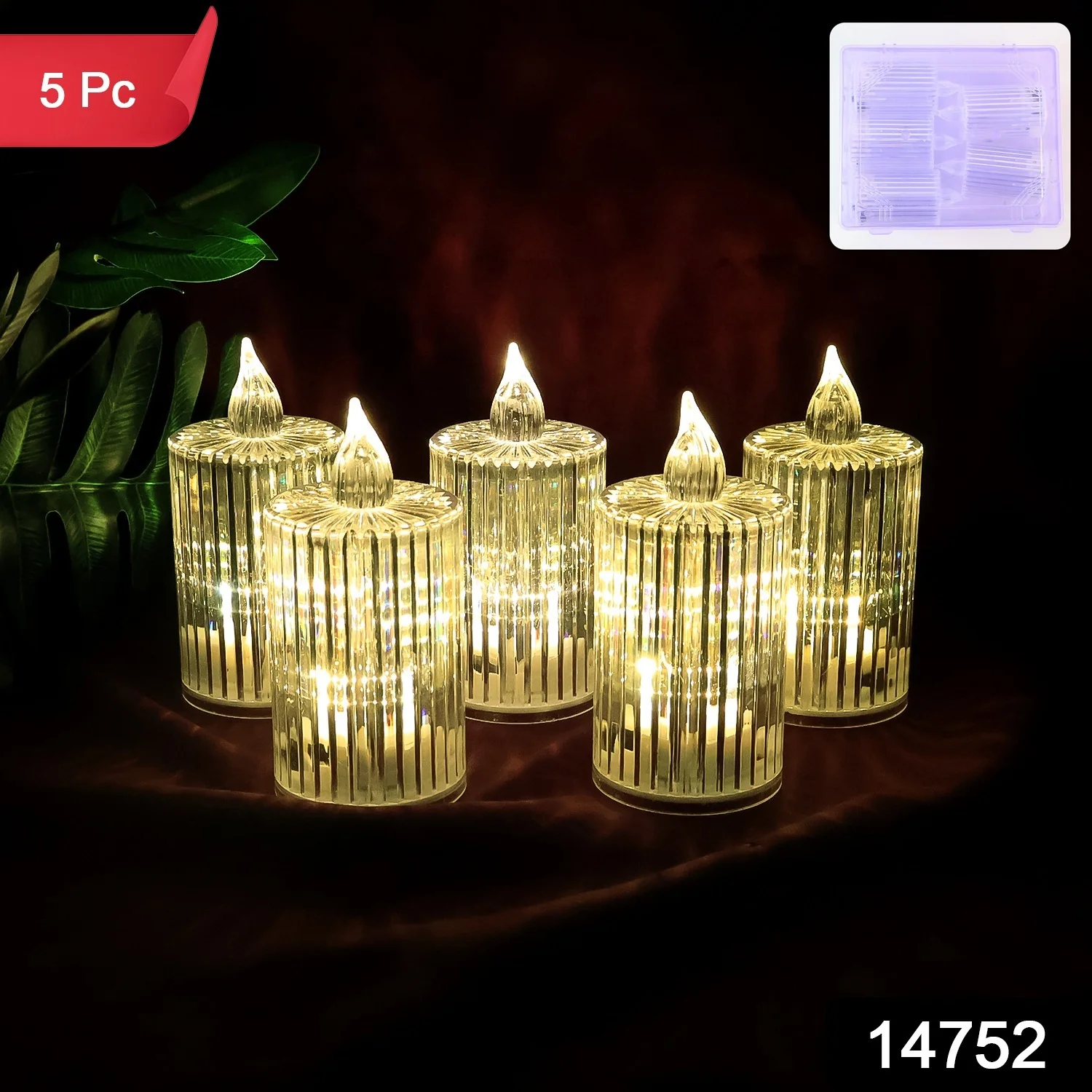 Premium Crystal Effect LED Flameless Candle Lights (5 Pc) - Image 2