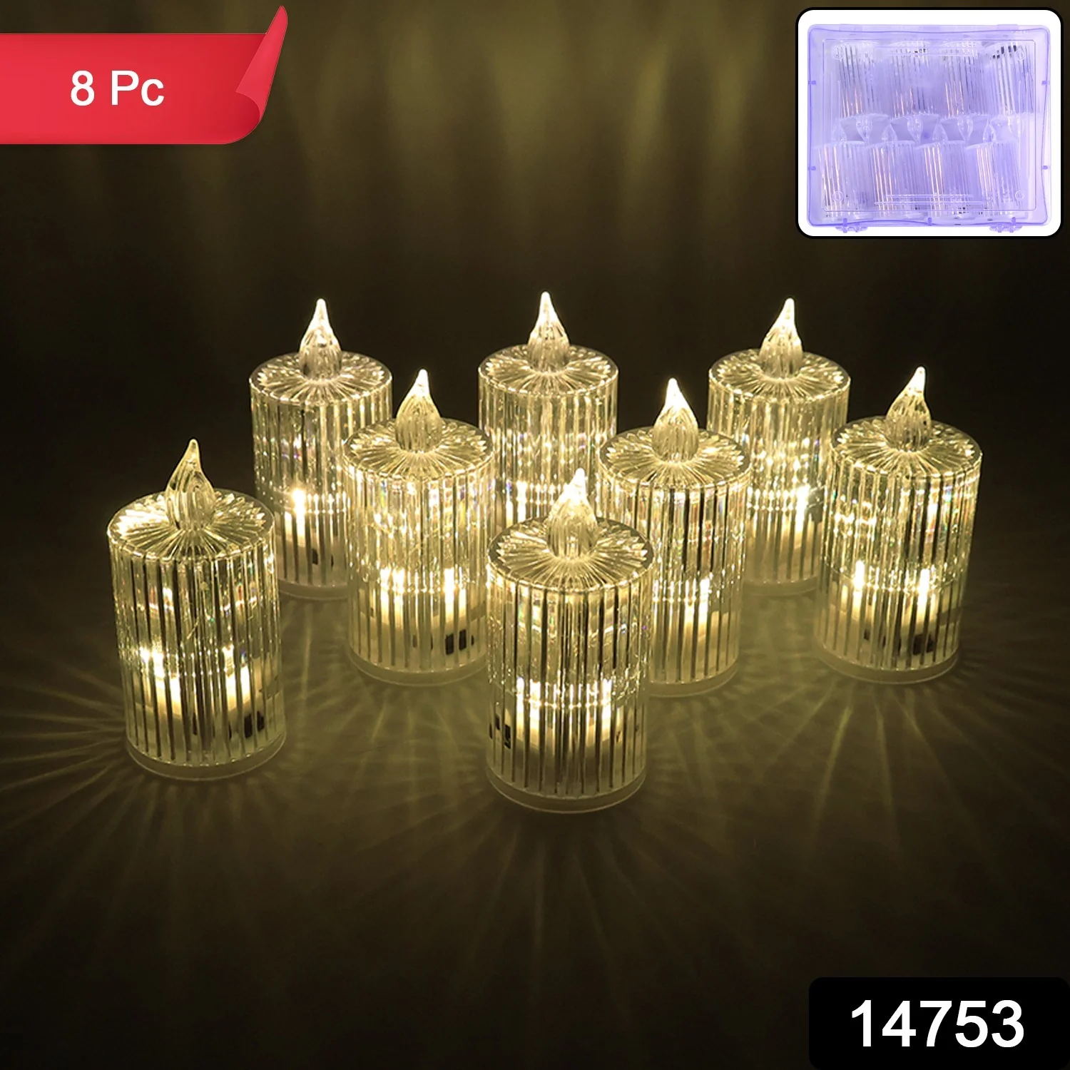 Premium Crystal Effect LED Flameless Candle Lights (8 Pc) - Image 2