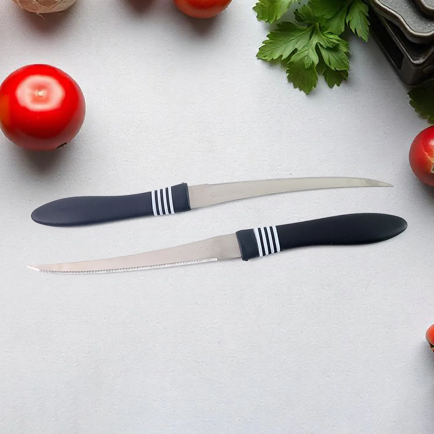 Premium Curved Serrated Stainless Steel Kitchen Knife Set (Mix Color & 2 Pc) - Image 4