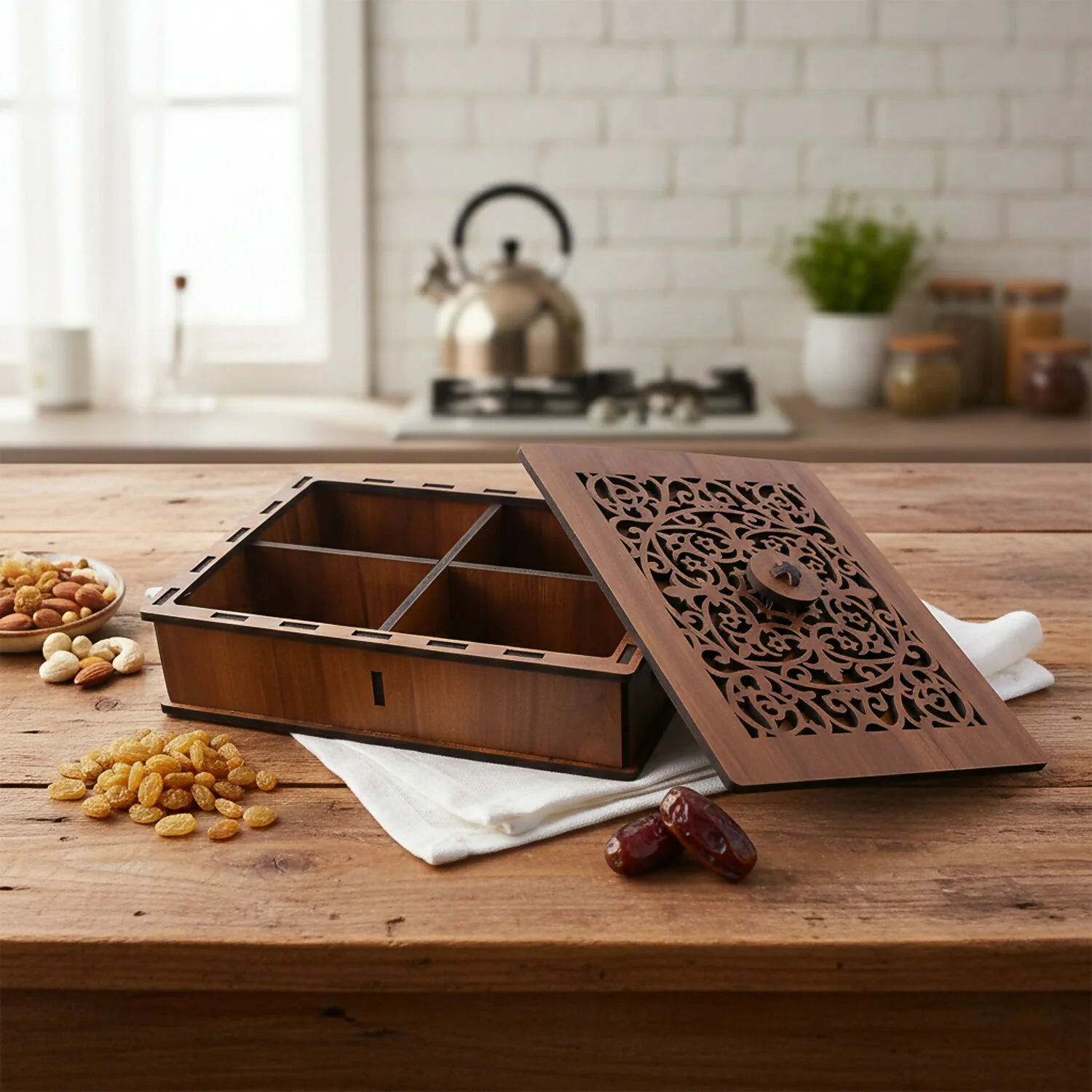 Premium Decorative Dry Fruit & Mukhwas Storage Box with 4 Compartments - Image 2