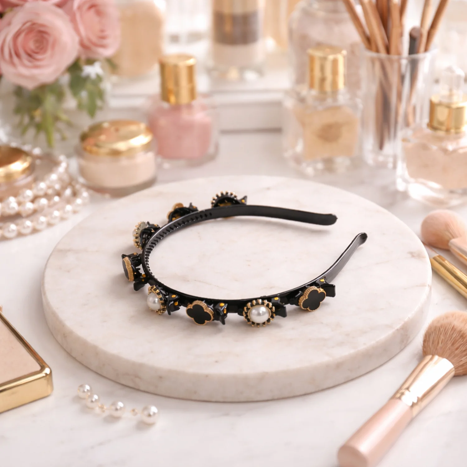 Premium Decorative Headband Stylish Black & Gold Finish Hair Band (1 Pc) - Image 4