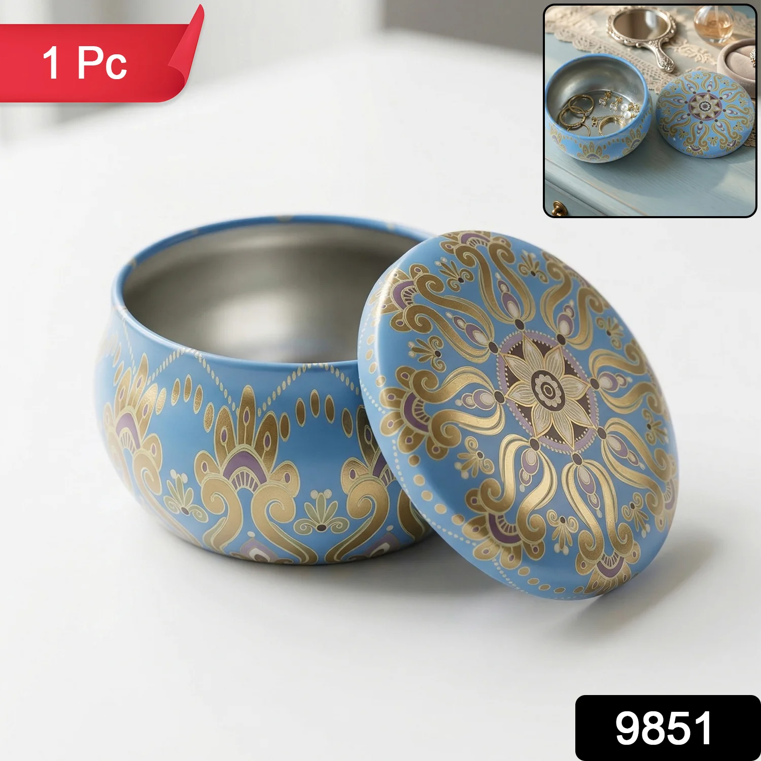Premium Decorative Mandala Printed Metal Candle Container (1 Pc) - Image 2