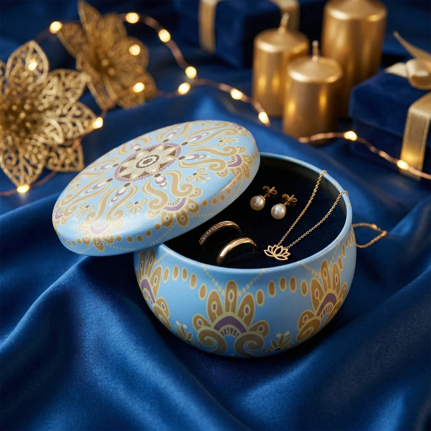 Premium Decorative Mandala Printed Metal Candle Container (1 Pc) - Image 3