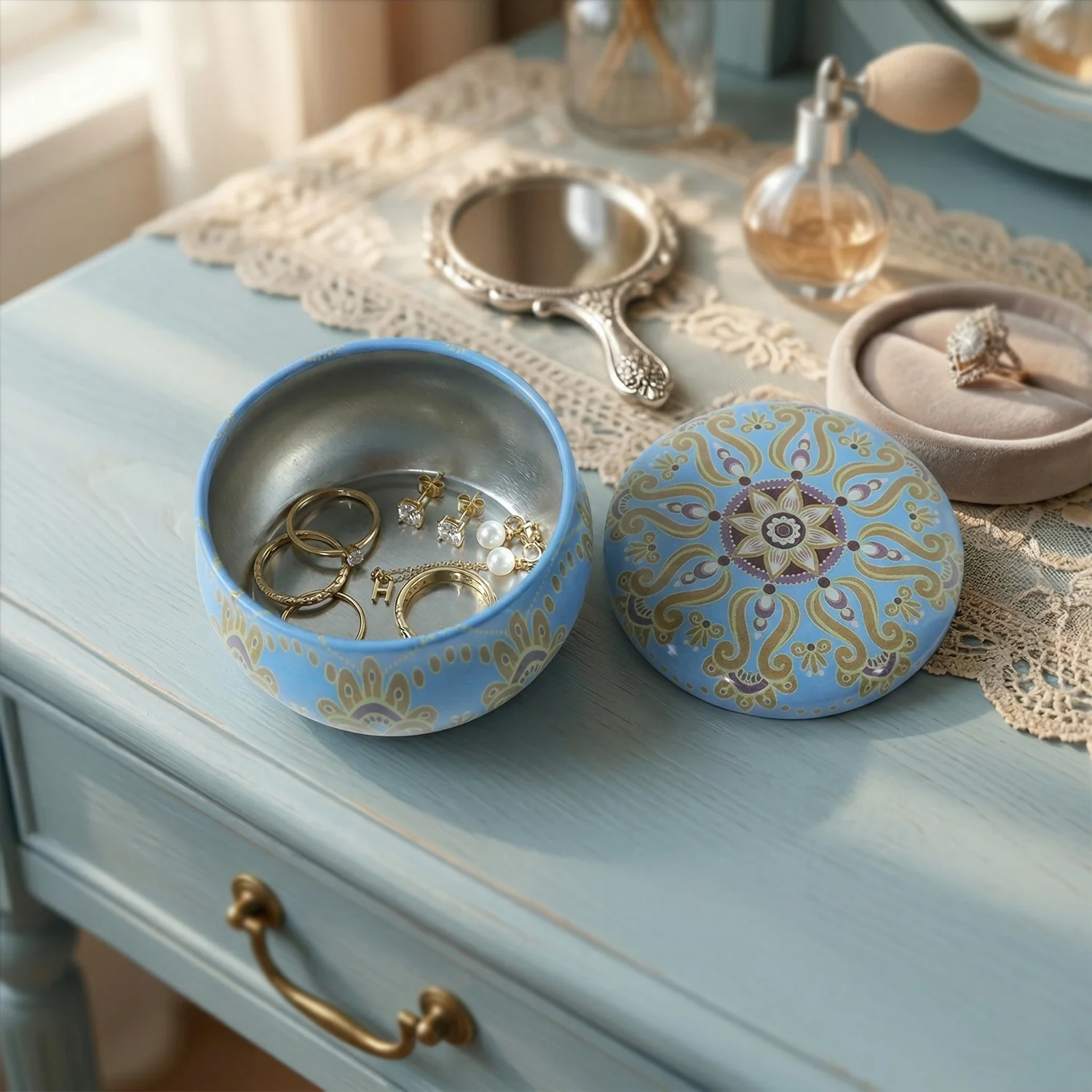 Premium Decorative Mandala Printed Metal Candle Container (1 Pc) - Image 4