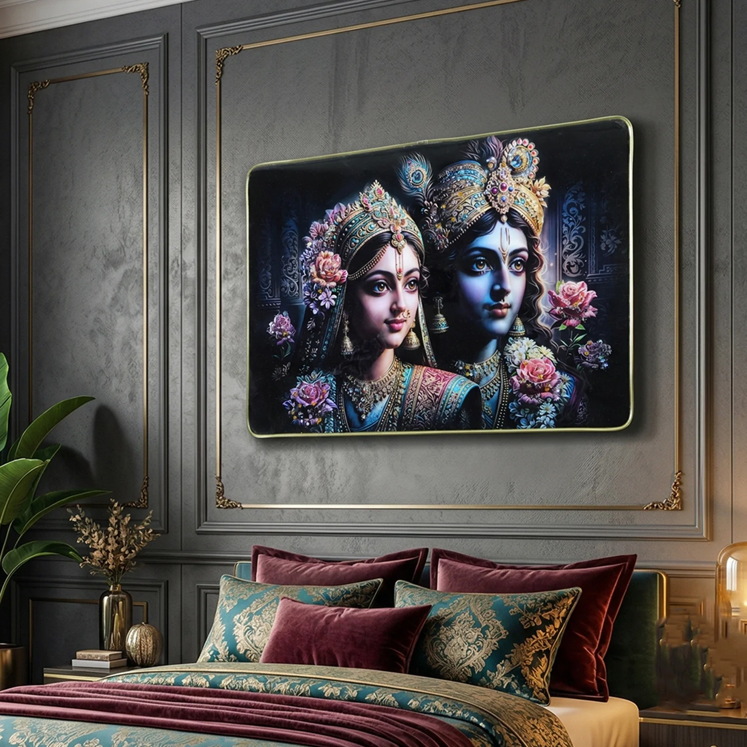 Premium Decorative Radha Krishna Wall Painting Frame 45x30 Cm (1 Pc) - Image 3