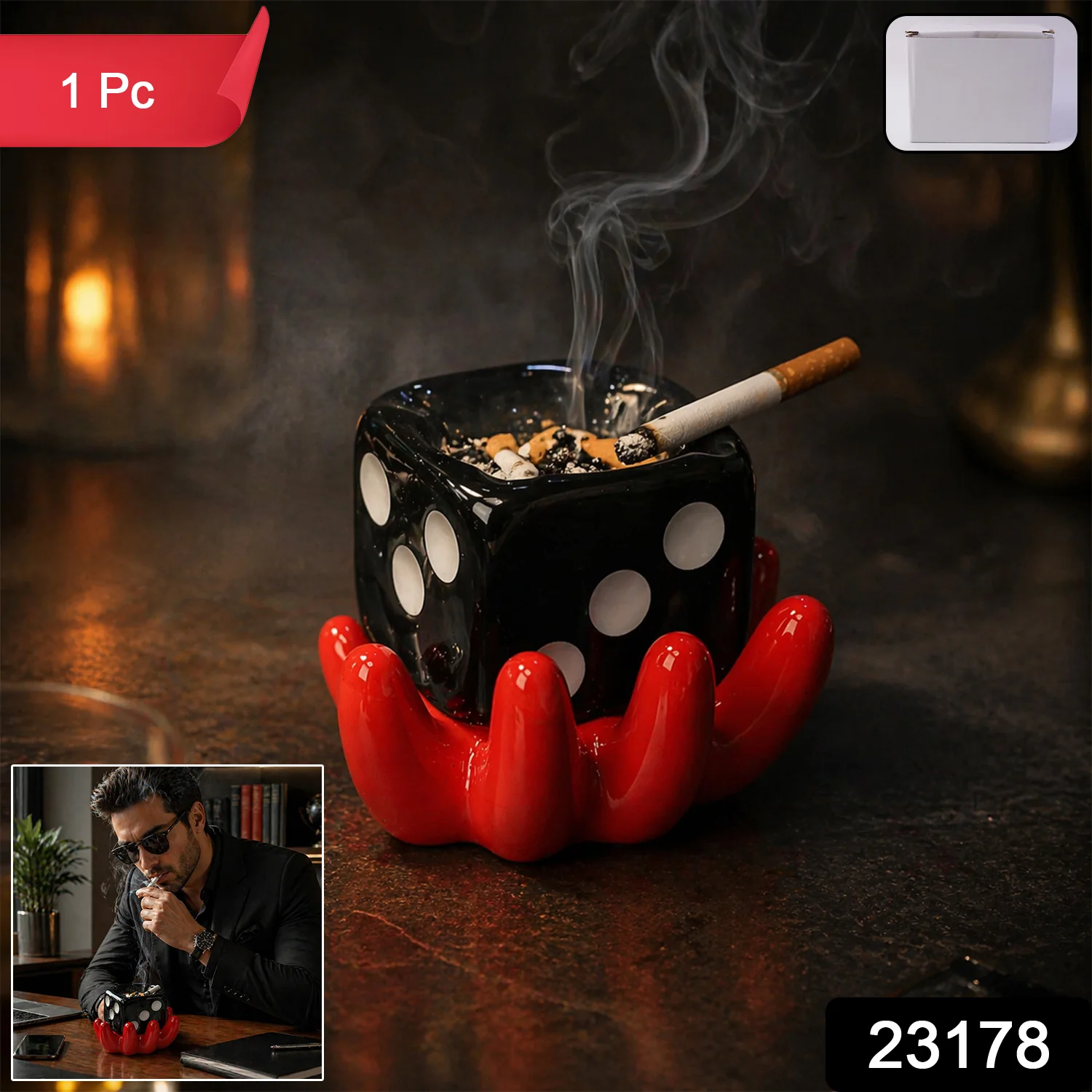 Black Dice Shape Unique Bowl Ashstray Collector - Image 2