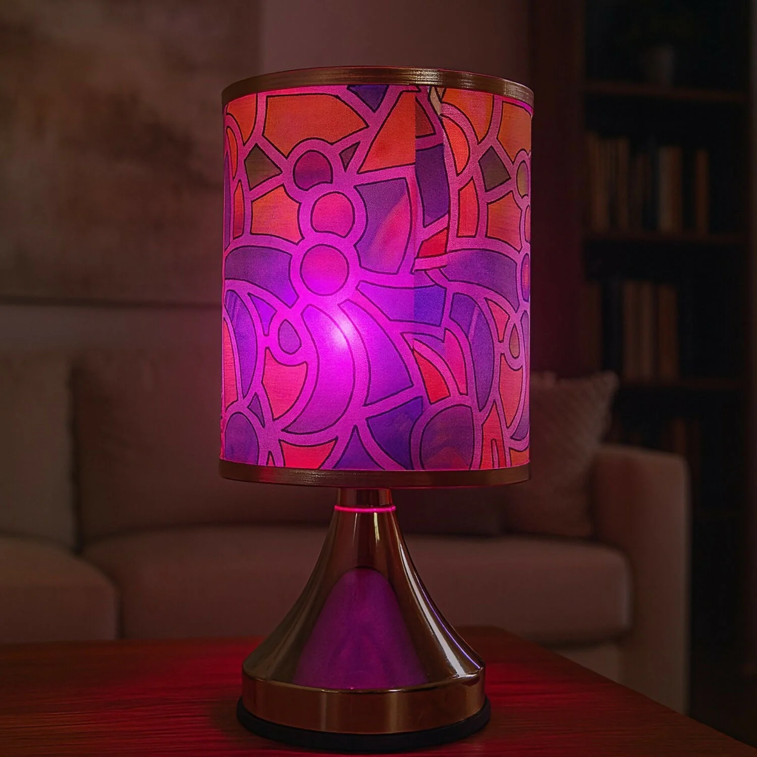 Premium Designer Printed LED Table Lamp for Home Décor | Artistic Pattern Fabric Shade with Golden Base | Soft Ambient Night Lamp for Bedroom, Living Room, Study & Gifting | Energy Efficient Warm Light - Image 2