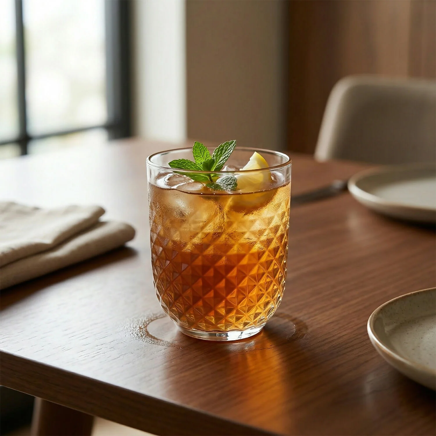 Premium Diamond Textured Plastic Glass Set Crystal Clear Tumblers for Drinks (4 Pc) - Image 3