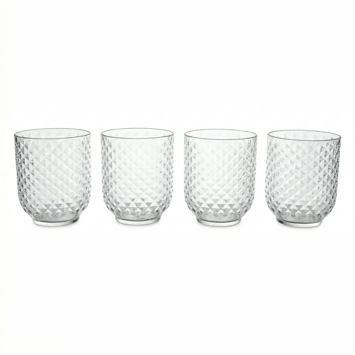 Premium Diamond Textured Plastic Glass Set Crystal Clear Tumblers for Drinks (4 Pc) - Image 5