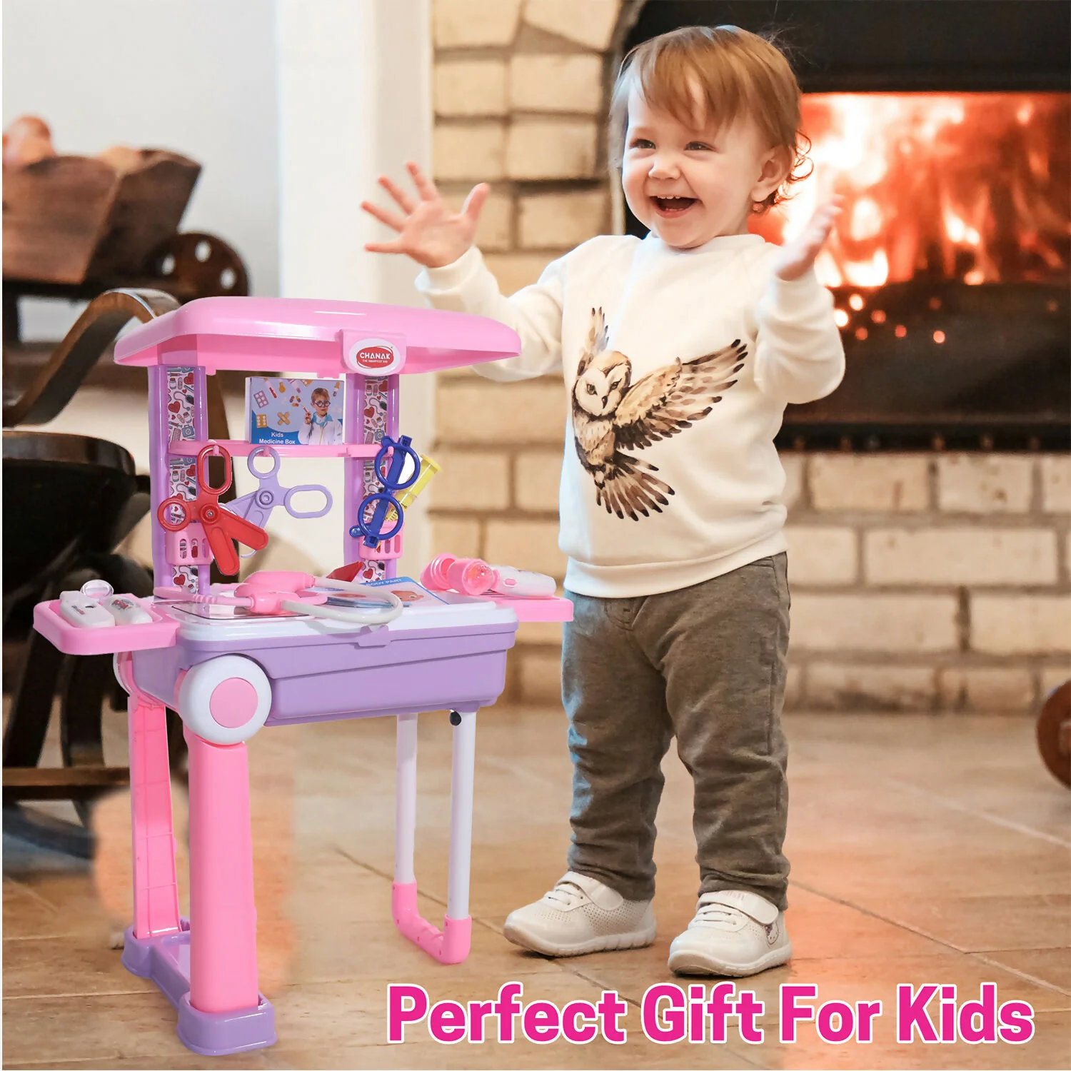 Premium Doctor Set with Pull & Push Trolley for Kids,Doctor Set with LED Light Instruments, 13 Piece Doctor Kit, BIS Approved (Pink) - Image 2