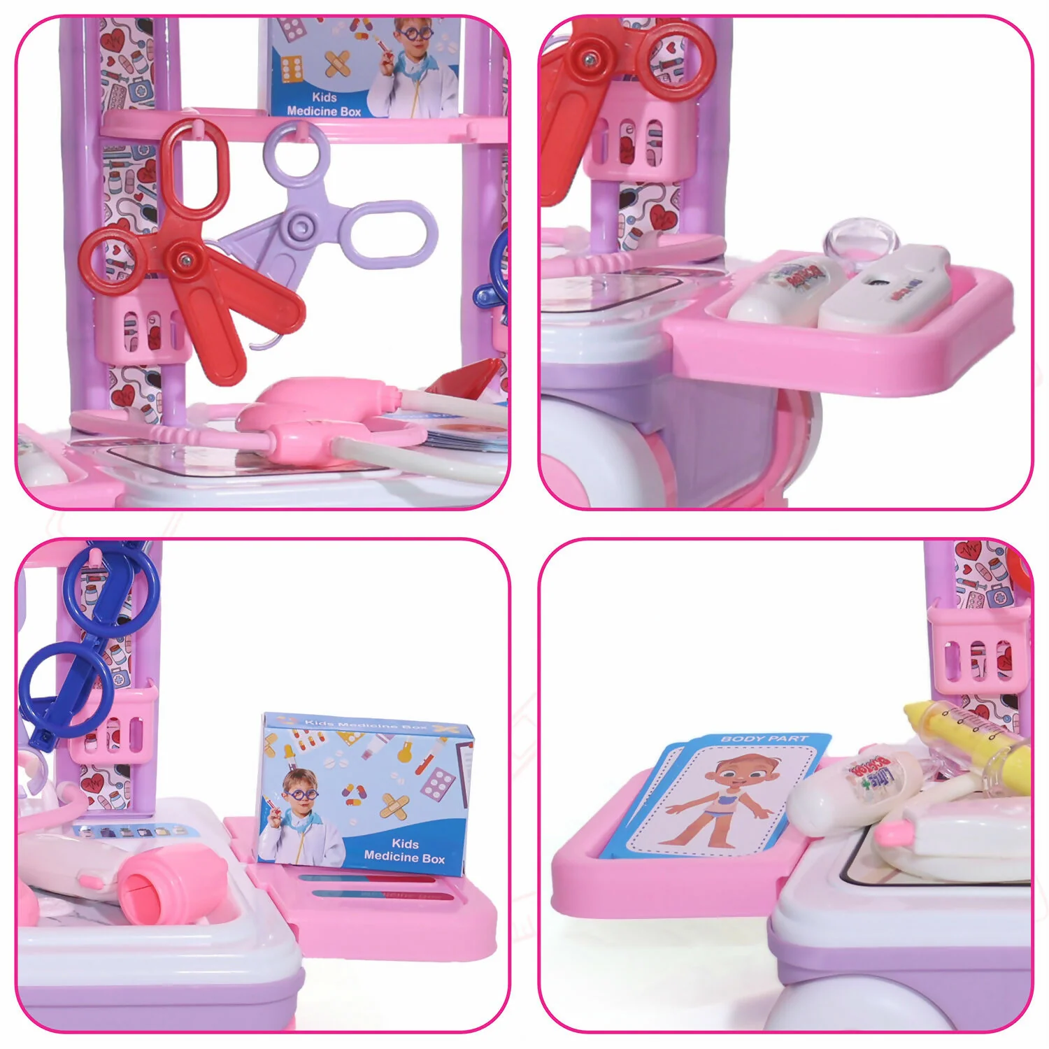 Premium Doctor Set with Pull & Push Trolley for Kids,Doctor Set with LED Light Instruments, 13 Piece Doctor Kit, BIS Approved (Pink) - Image 6