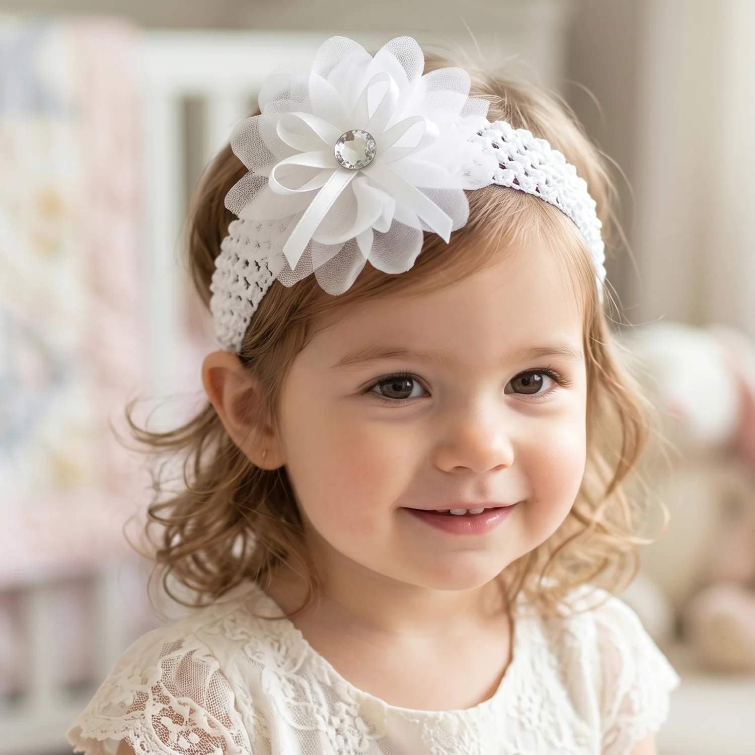 Soft Elastic Baby Hair Headband with Floral Lace Design (1 Pc, Mix Design) - Image 3