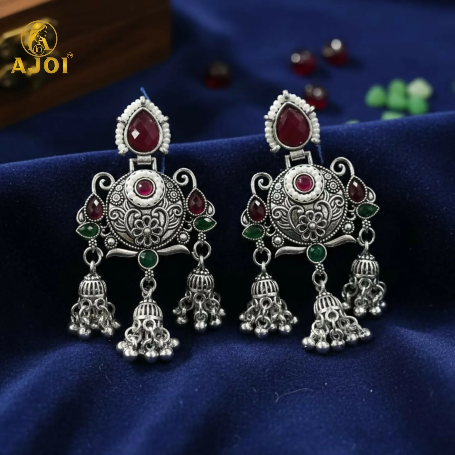 Premium Ethnic Ruby Chandbali Designer Earrings - Image 3