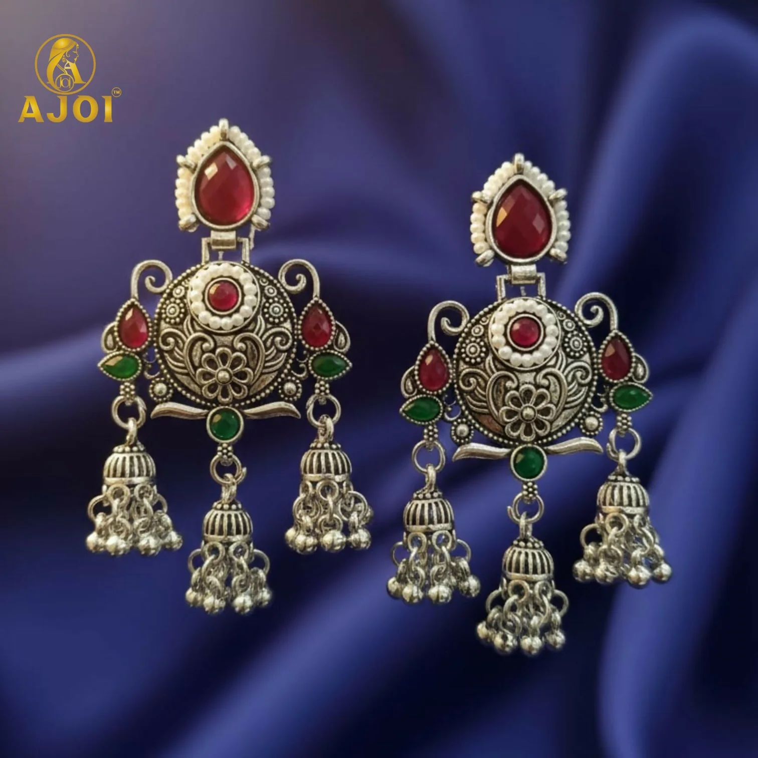 Premium Ethnic Ruby Chandbali Designer Earrings - Image 4