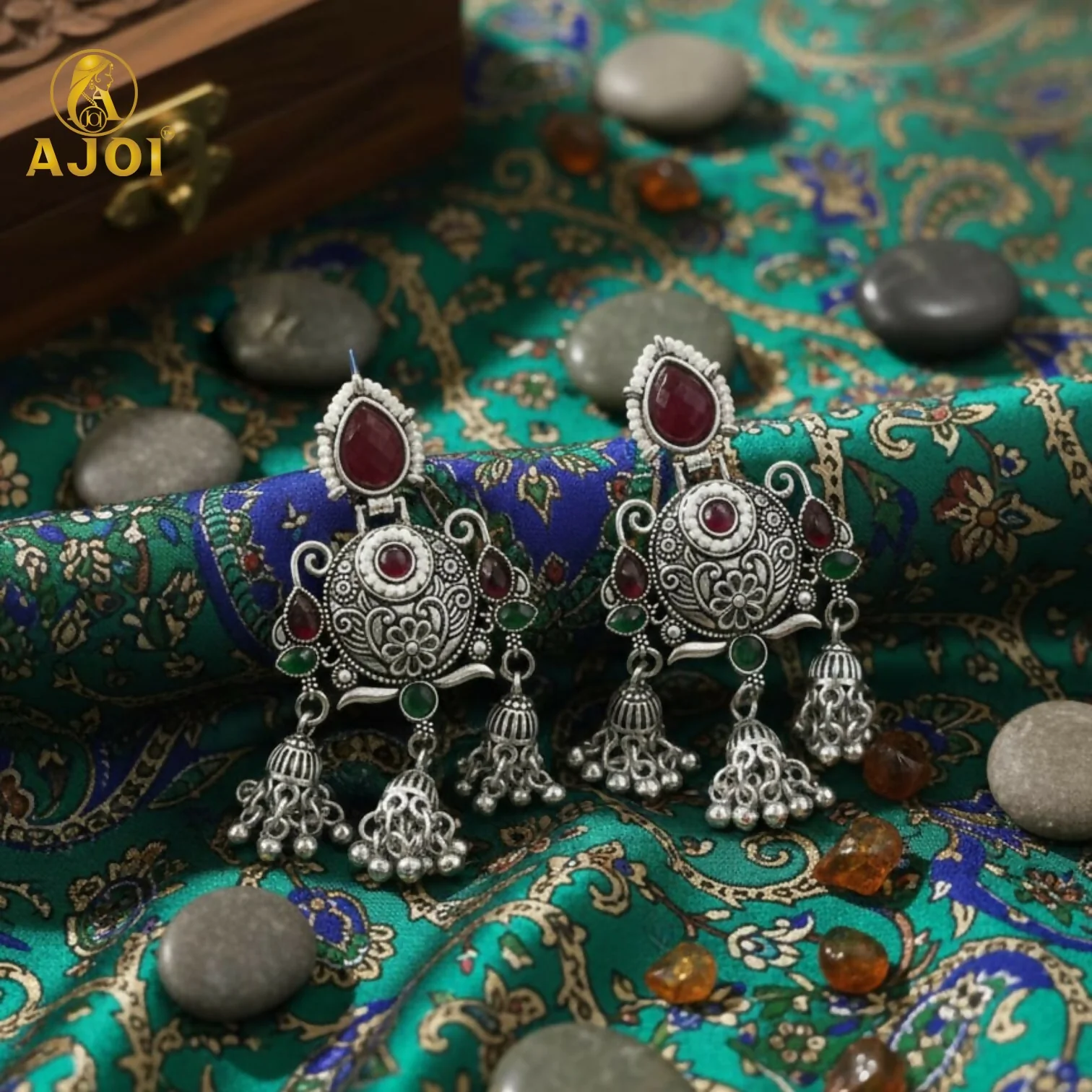 Premium Ethnic Ruby Chandbali Designer Earrings - Image 5