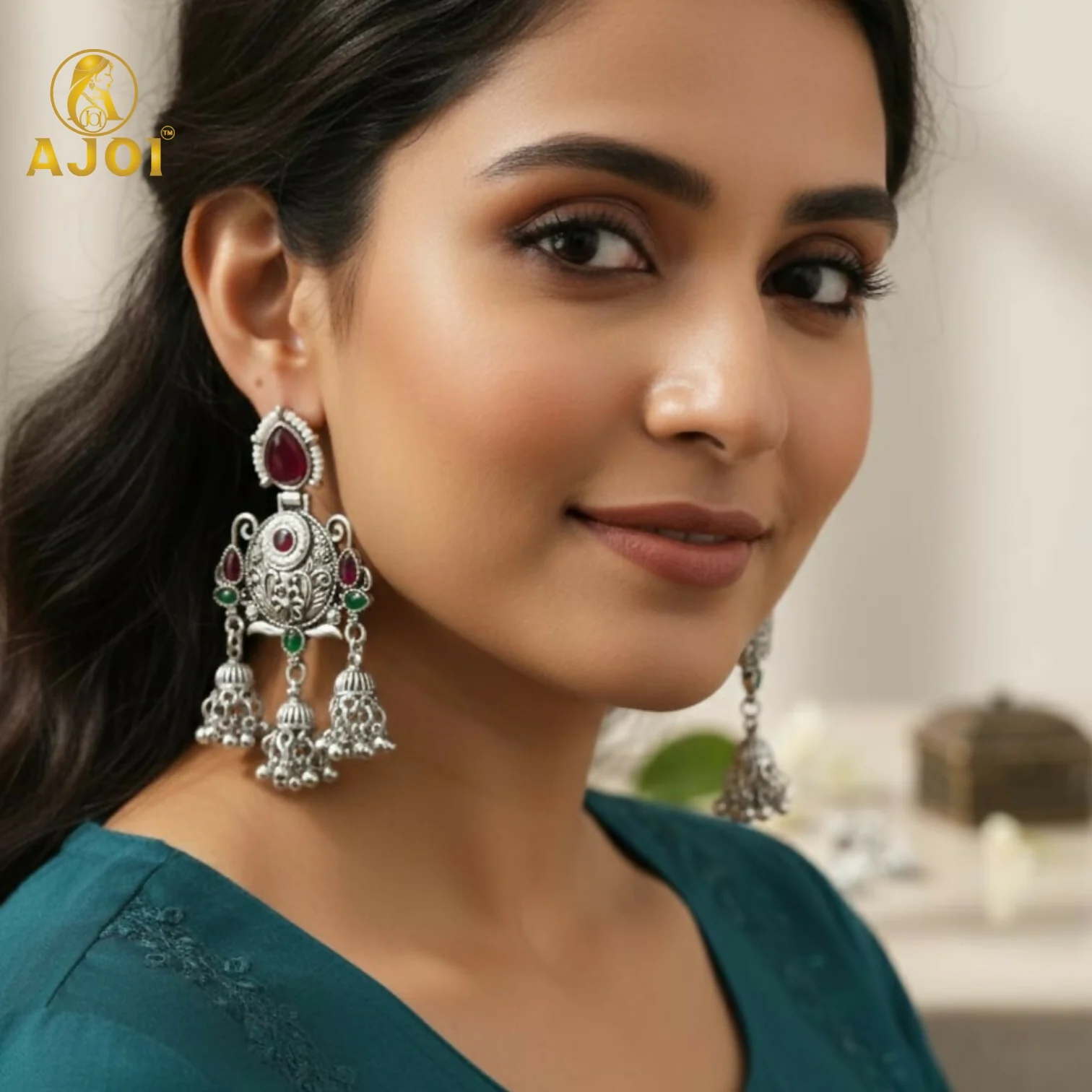 Premium Ethnic Ruby Chandbali Designer Earrings - Image 6
