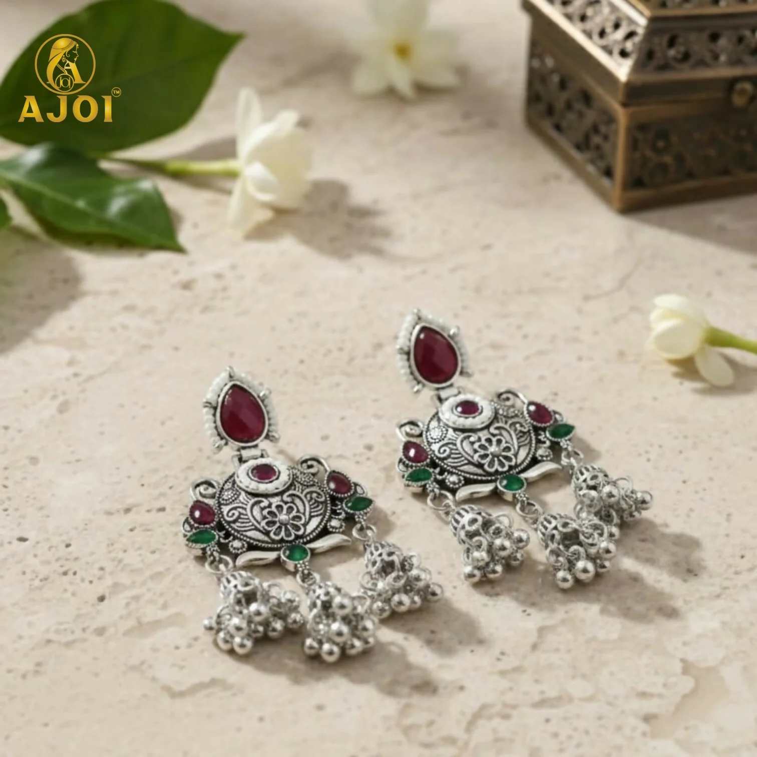 Premium Ethnic Ruby Chandbali Designer Earrings - Image 7