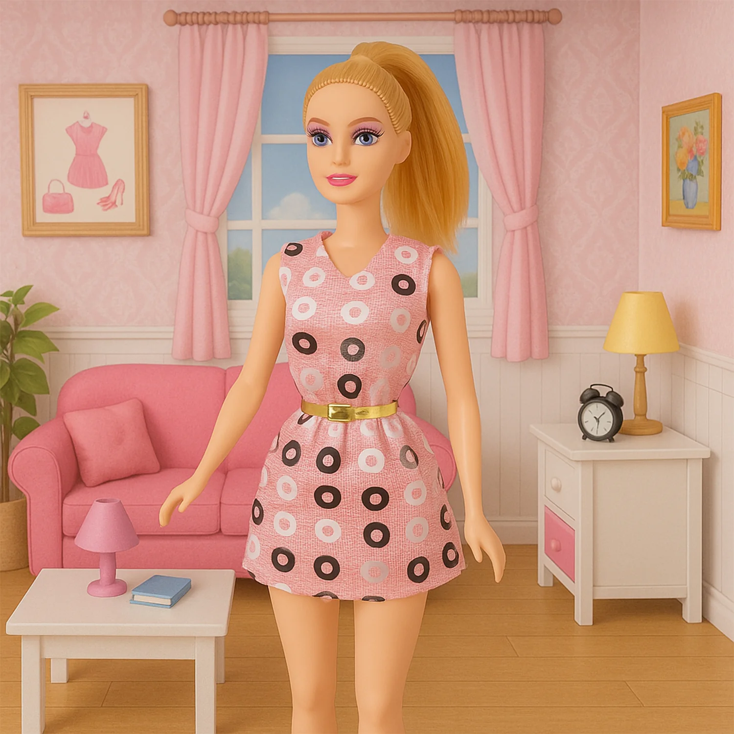 Premium Fashion Doll with Polka-Dotted Dress and Stylish Belt (1 Pc) - Image 4