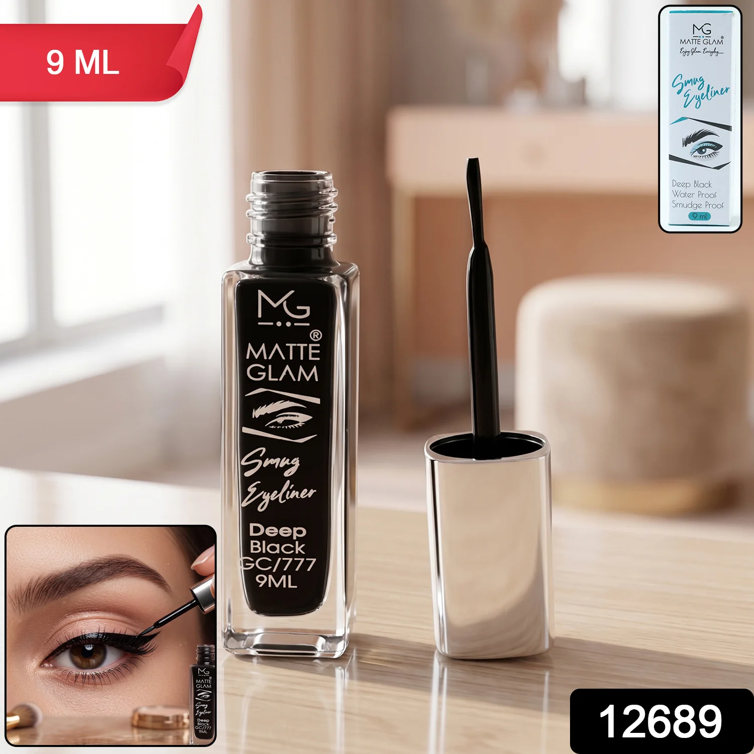 Matte Glam Smudge Proof Deep Black Eyeliner (1 Pc, 9 ML) - Image 2