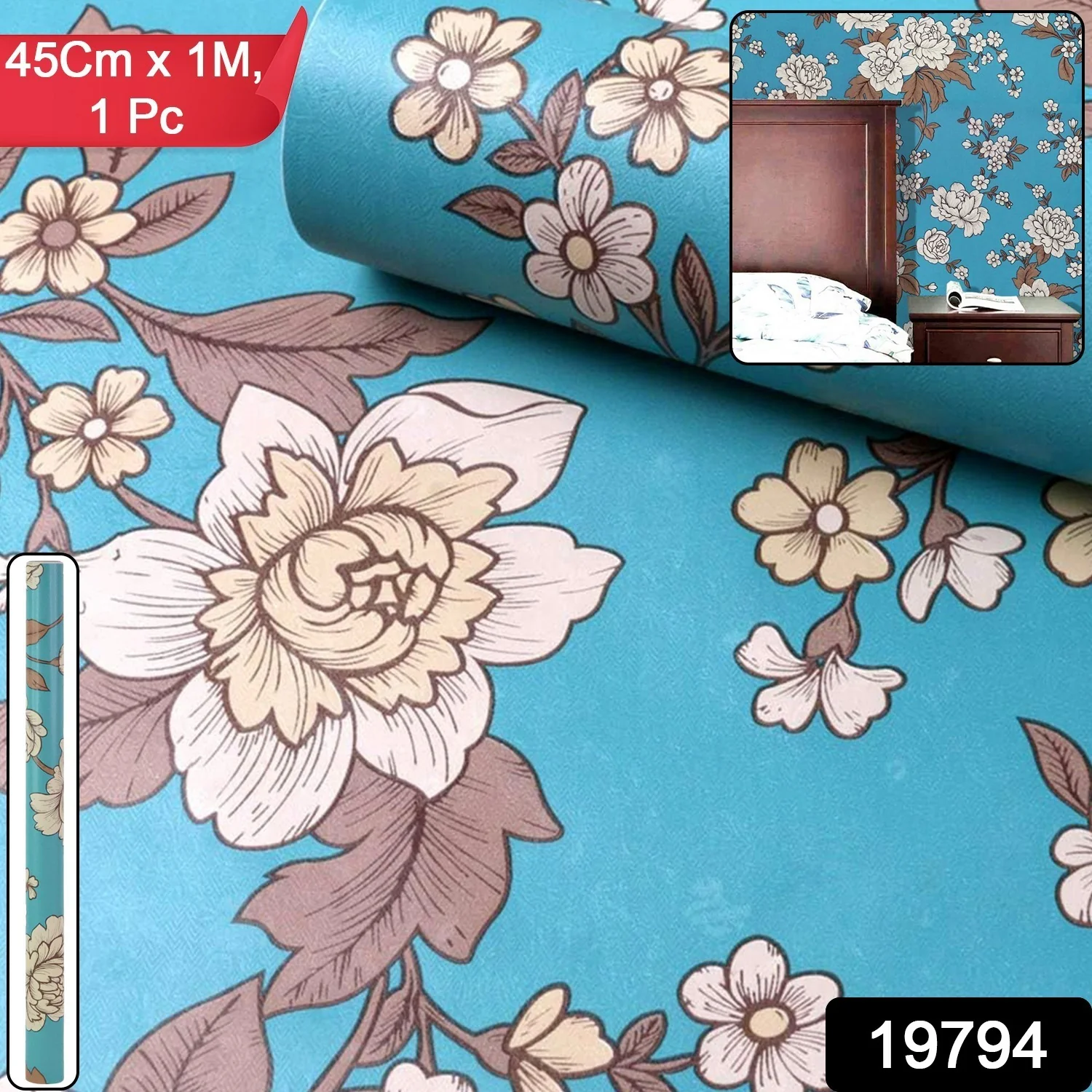 Premium Floral Decorative Wallpaper Roll 45 cm x 1 meter (1 Pc) - Image 2