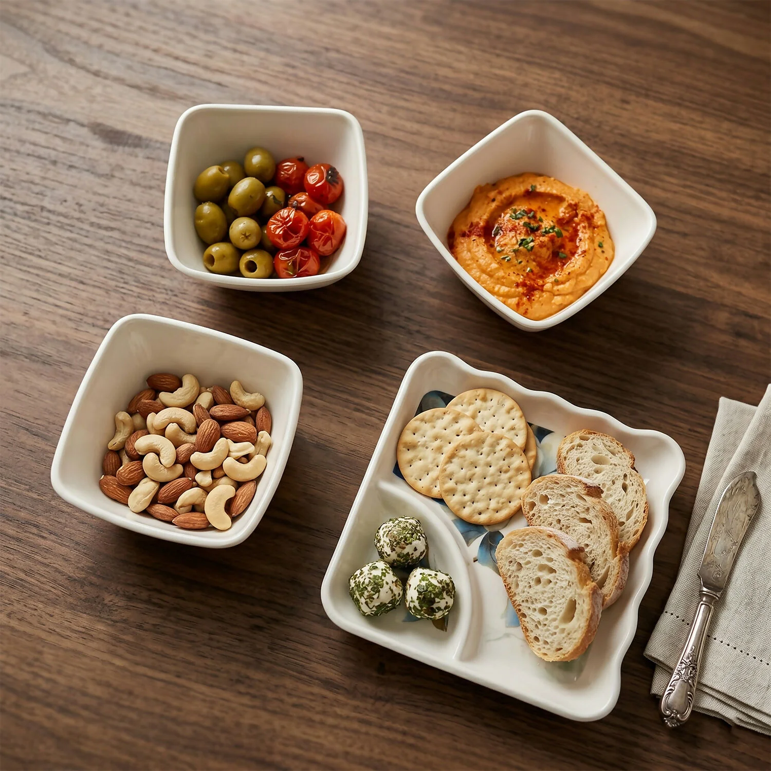 Premium Floral Design Melamine Serving Bowl & Plate Set for Snacks & Starters (8 Pc) - Image 3