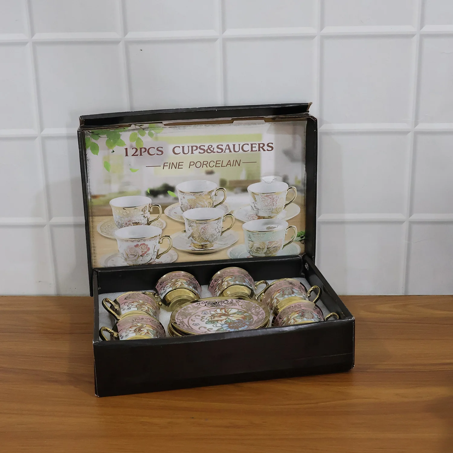 Premium Floral Porcelain Tea Cup and Saucer Set (12 Pc Set) - Image 3