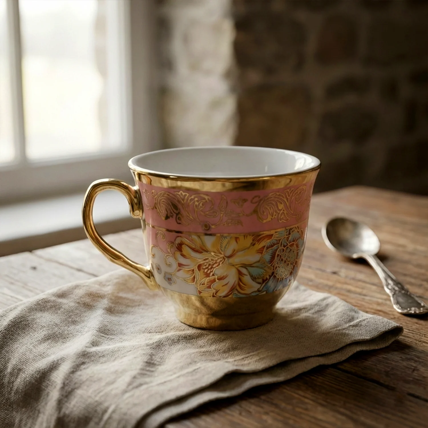 Premium Floral Porcelain Tea Cup and Saucer Set (12 Pc Set) - Image 4