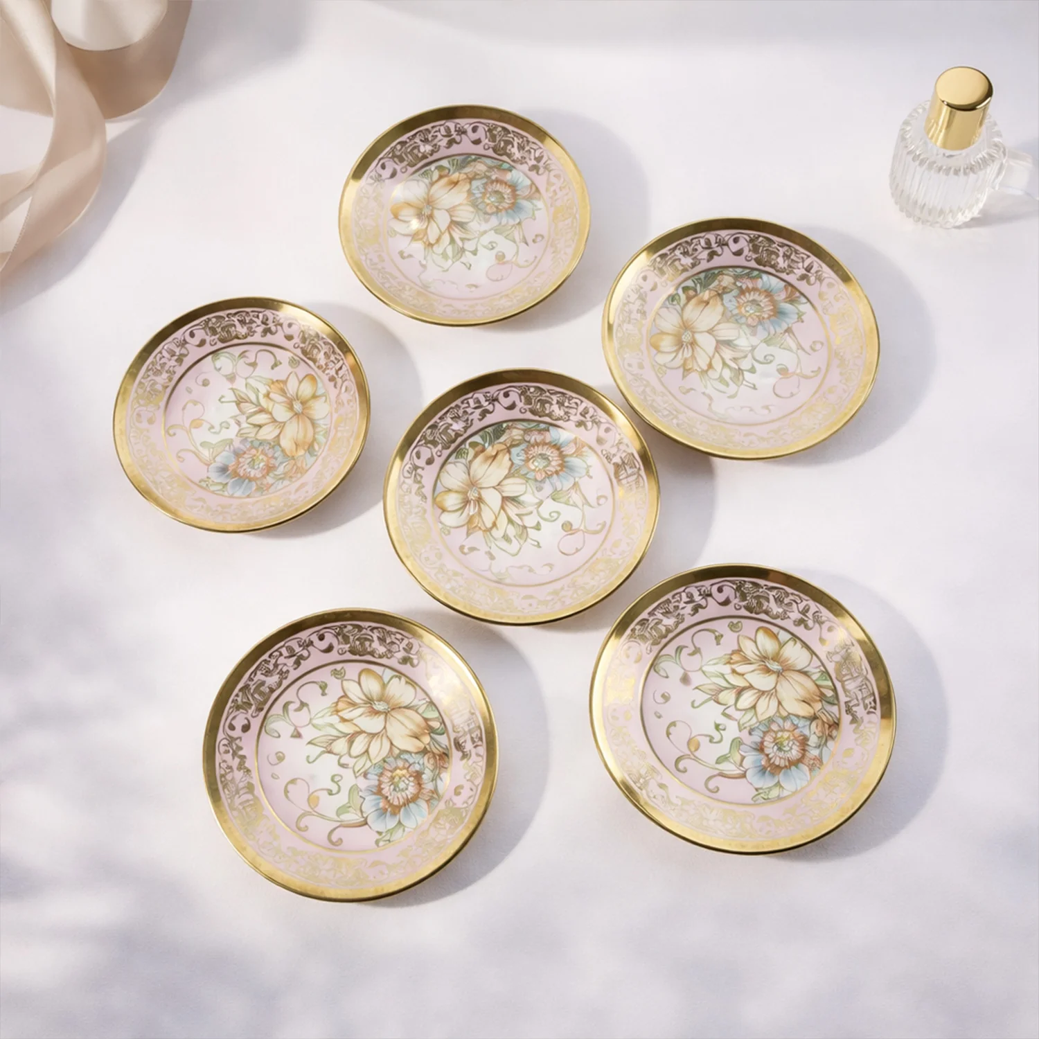 Premium Floral Porcelain Tea Cup and Saucer Set (12 Pc Set) - Image 6