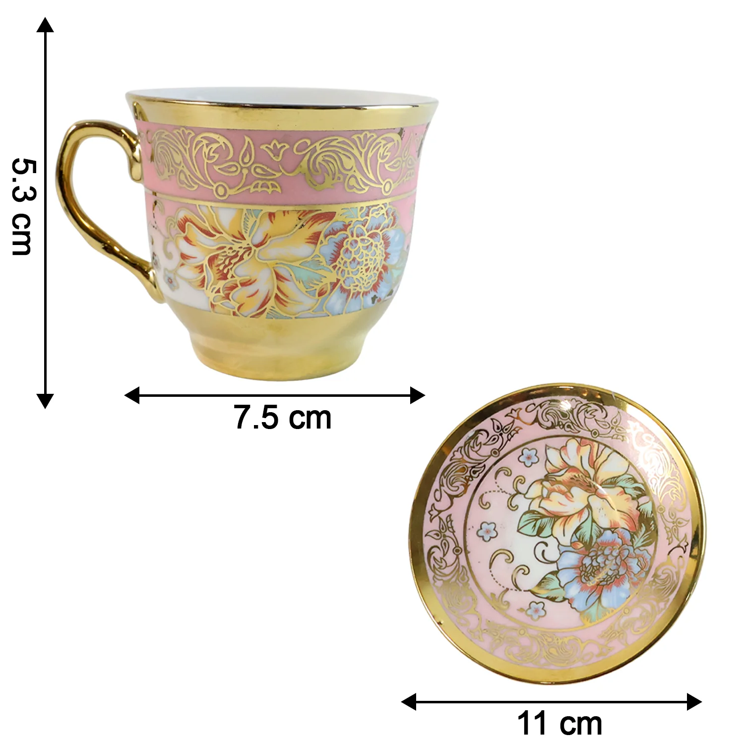 Premium Floral Porcelain Tea Cup and Saucer Set (12 Pc Set) - Image 8