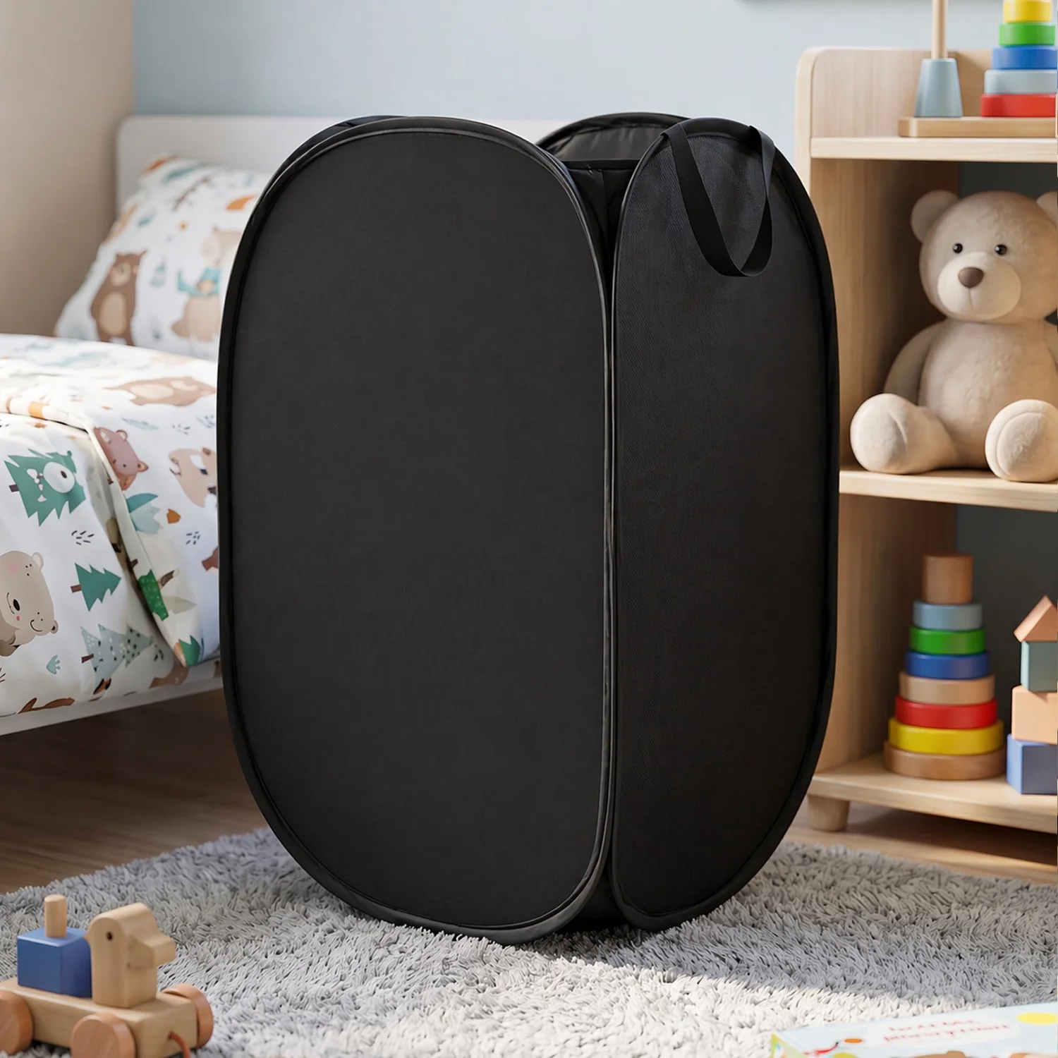 Premium Foldable Laundry Basket Solid Fabric Clothes Hamper (1 Pc, 37x37x60cm) - Image 3