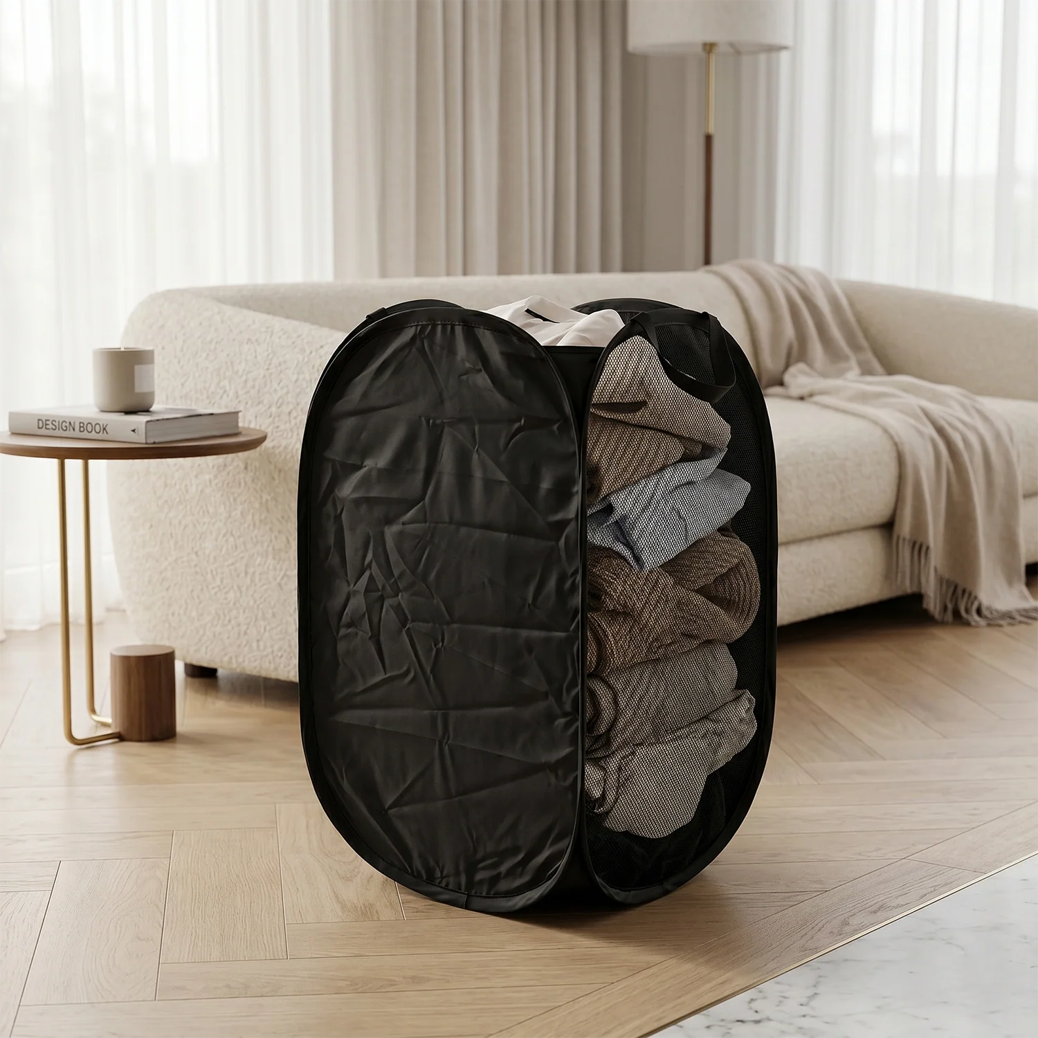 Premium Foldable Laundry Basket Solid Fabric Clothes Hamper (1 Pc, 37x37x60cm) - Image 7