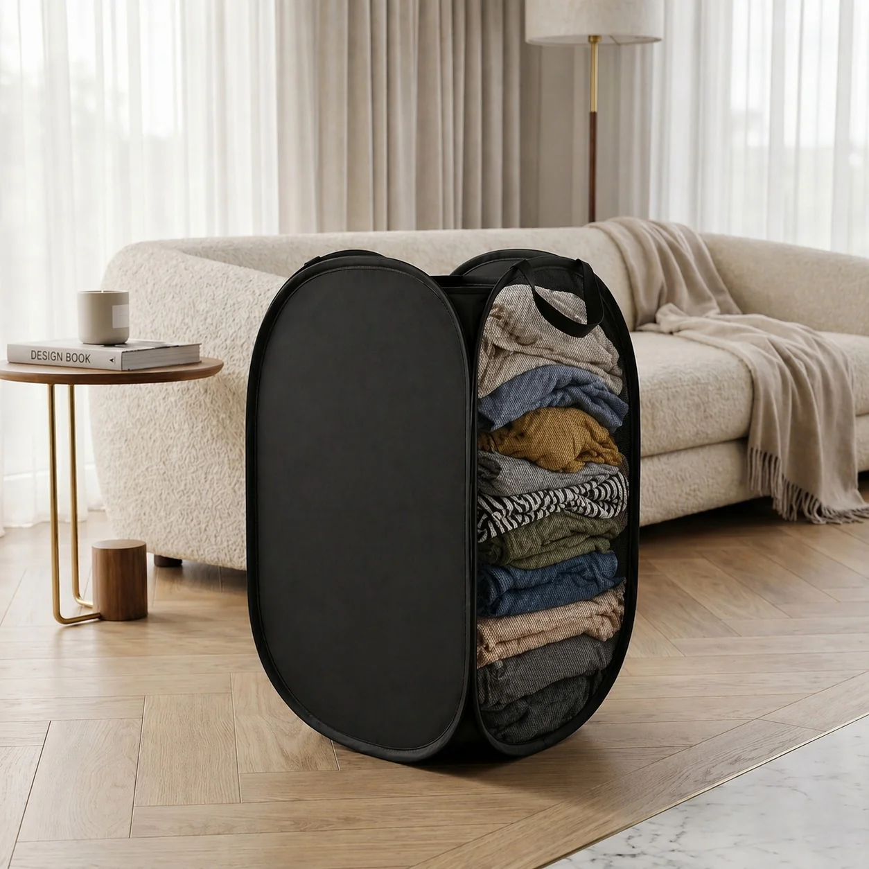 Premium Foldable Laundry Basket Solid Fabric Clothes Hamper (1 Pc, 37x37x60cm) - Image 8