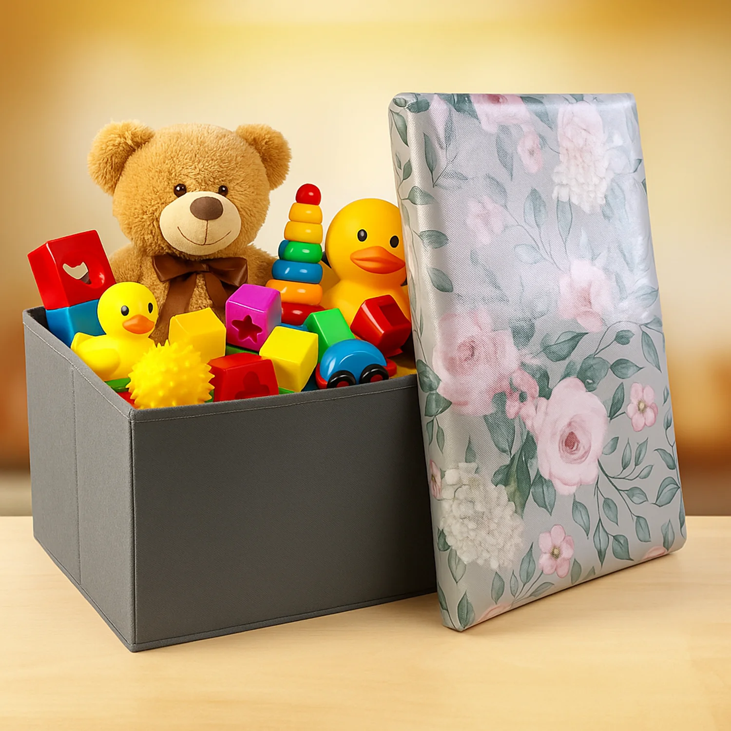 Premium Foldable Storage Box with Floral Lid (1 Pc) - Image 3