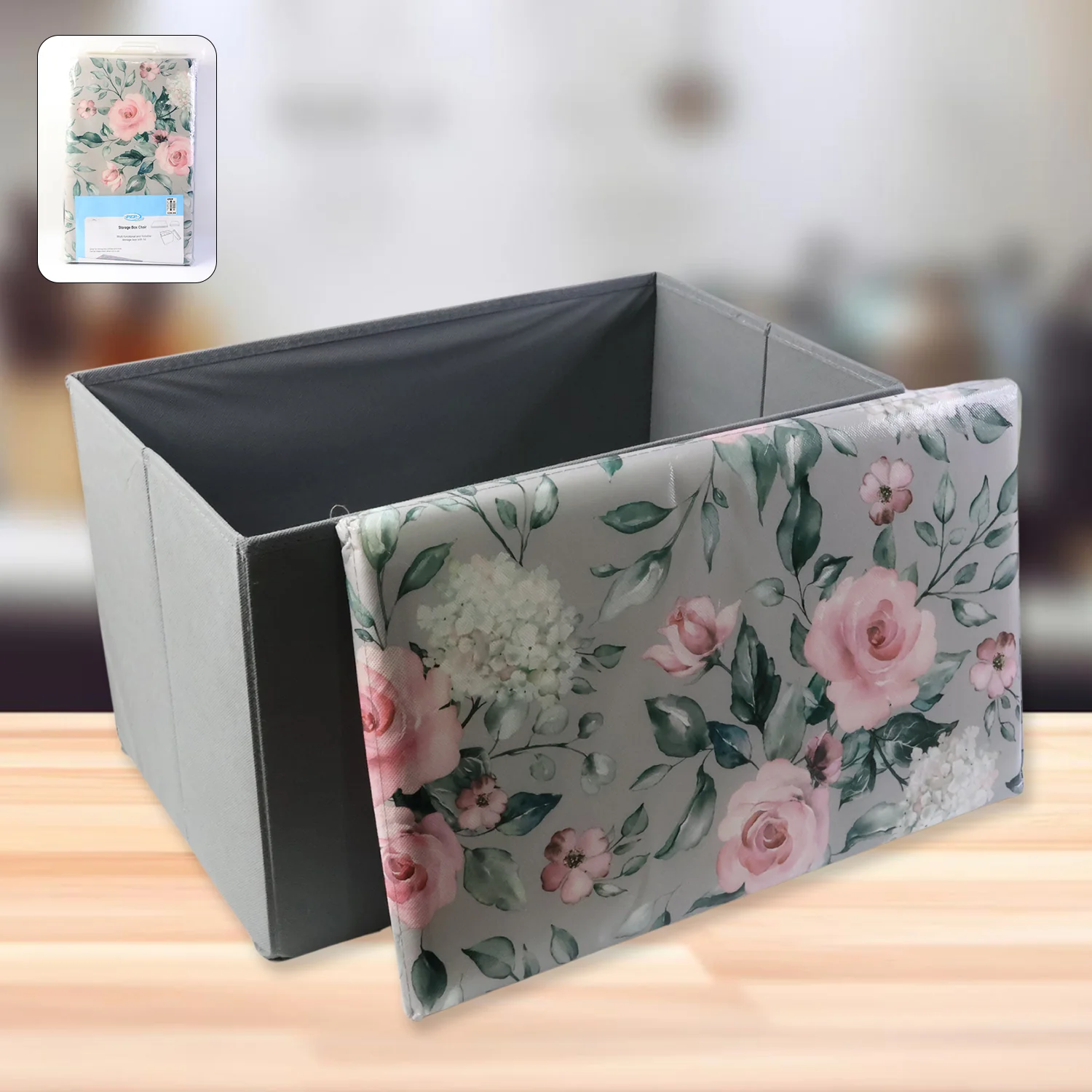 Premium Foldable Storage Box with Floral Lid (1 Pc) - Image 7