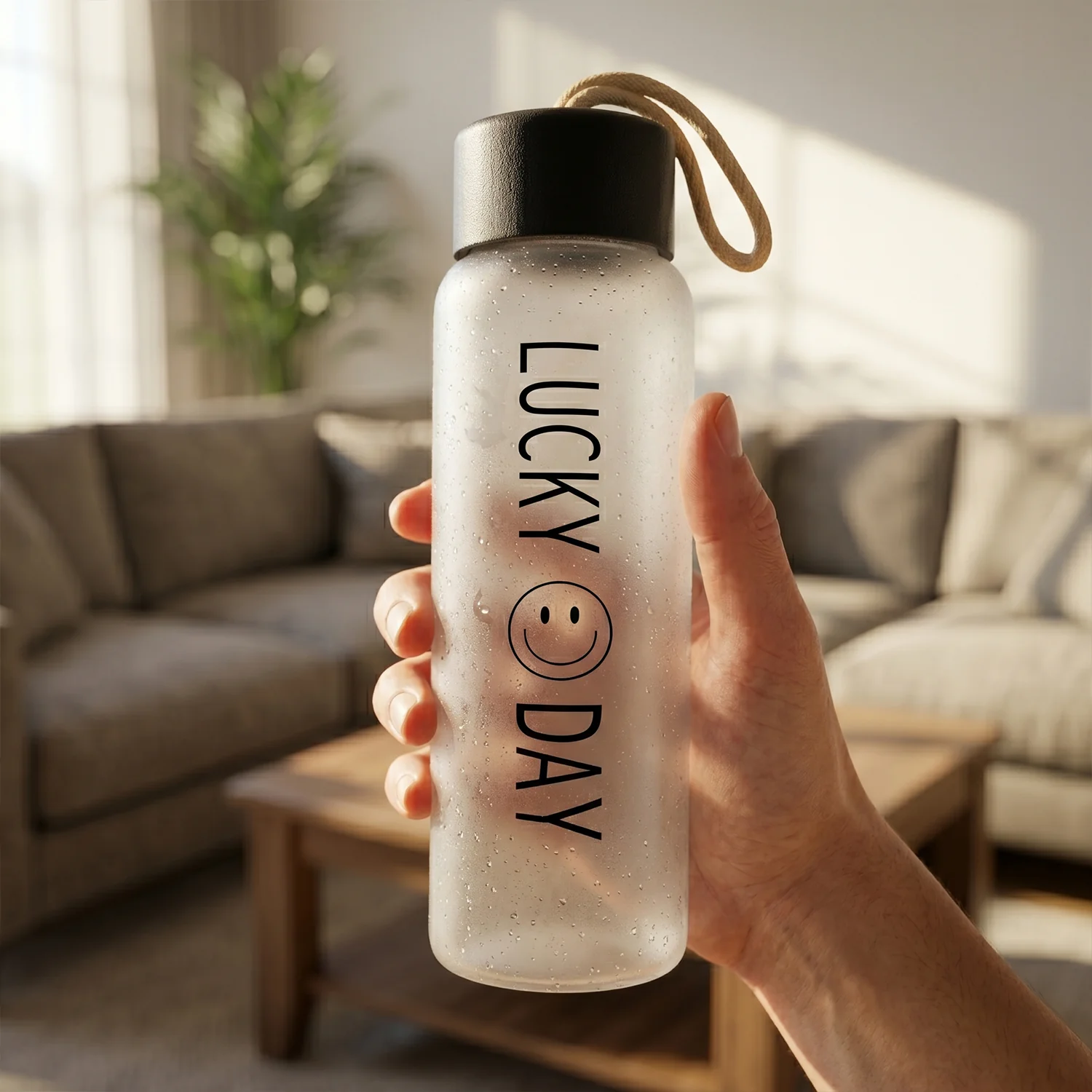 Premium Frosted Glass Water Bottle with Leak Proof Lid (350 ML) - Image 3