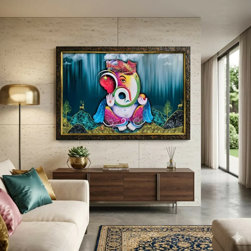 Premium Ganesha Crystal Bubble Wall Art Frame – Modern Abstract Ganpati 3D Sparkling Finish Decorative Frame for Home & Office (Mix Deign) - Image 2