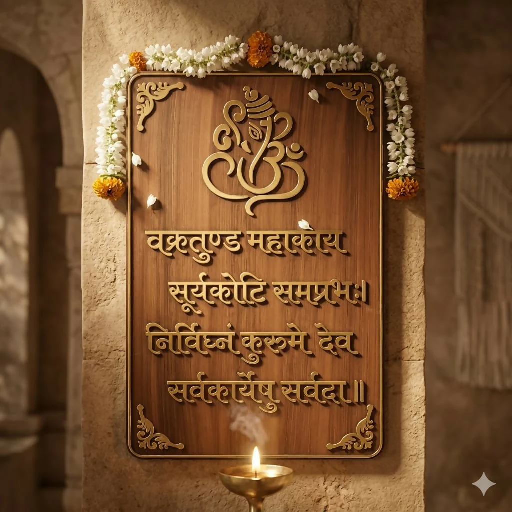 Premium Ganesha Wall Frame with Vakratunda Mantra 3D Gold Decor 12x18 Inch - Image 3